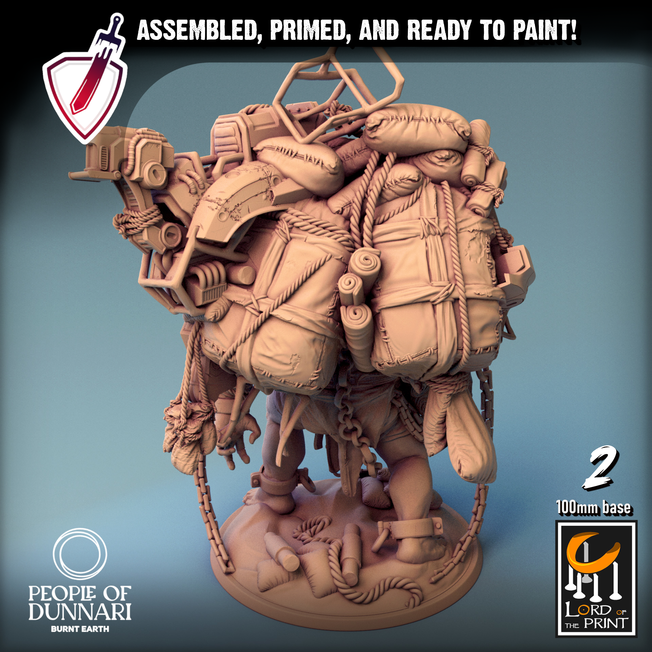 Sand Ettin | (Large) Miniatures By Lord Of The Print | For Tabletop Gaming, D&D, Pathfinder, Painting | Assembled And Primed - Brush and Battle