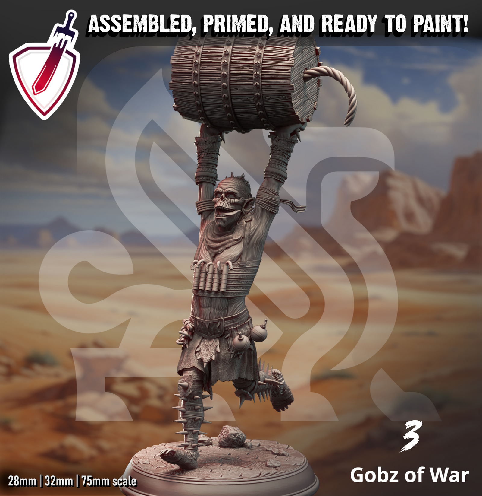 Gobz Of War | Miniatures By DM Stash | For Tabletop Gaming, D&D, Pathfinder, And Painting | Assembled And Primed - Brush and Battle