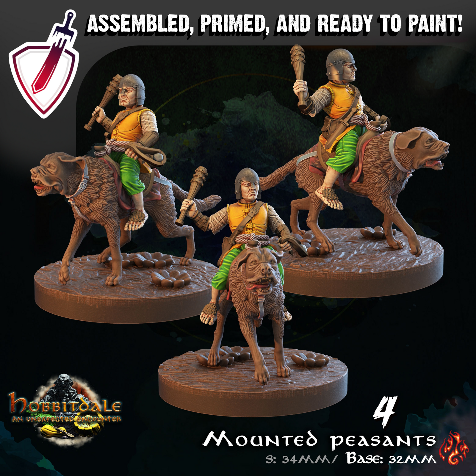 Mounted Halfling Peasants | Miniature By Crippled God Foundry | For Tabletop Gaming, D&D, Pathfinder, And Painting | Assembled And Primed - Brush and Battle