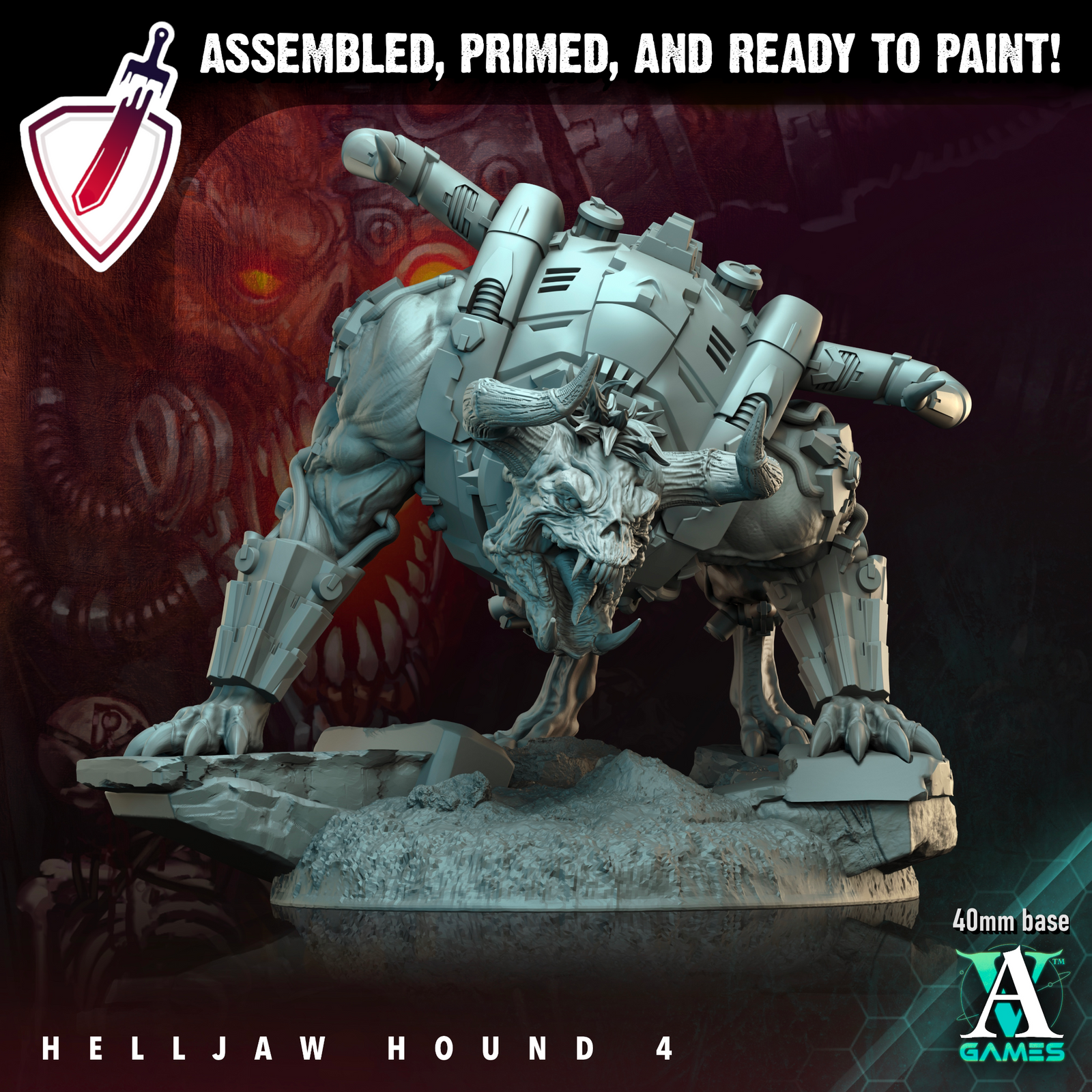 Helljaw Hound | Miniatures By Archvillain Games | For Tabletop Gaming, D&D, Wargaming, And Painting | Assembled And Primed - Brush and Battle