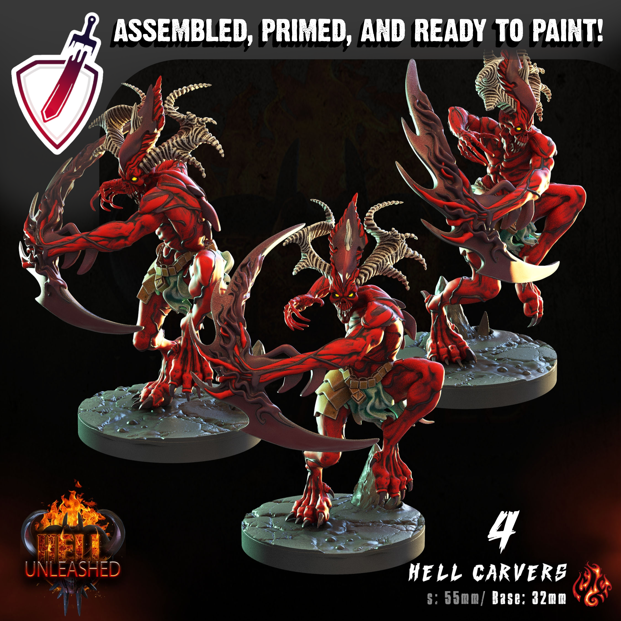 Hell Carvers | Miniatures By Crippled God Foundry | For Tabletop Gaming, D&D, Pathfinder, And Painting | Assembled And Primed - Brush and Battle