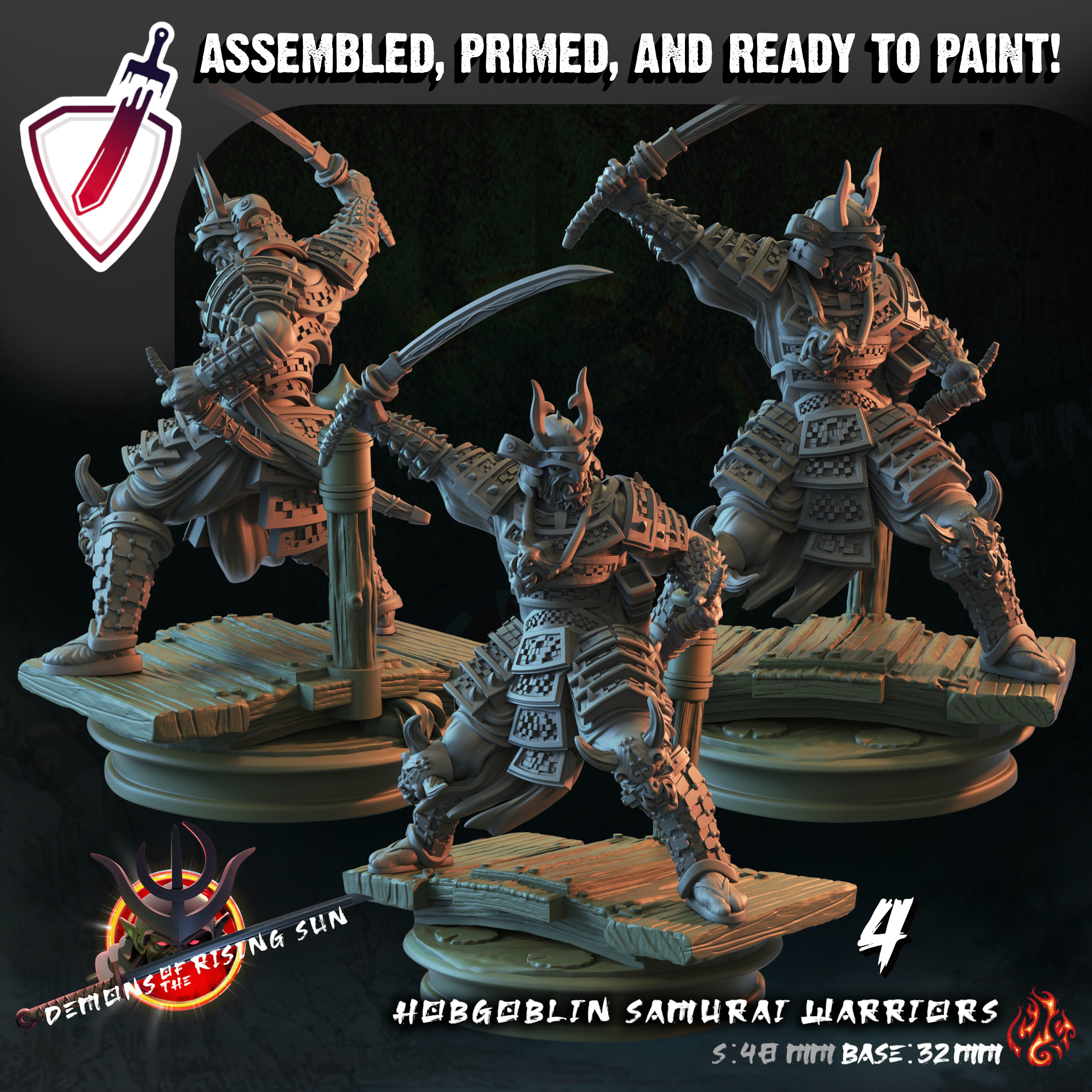 Hobgoblin Samurai Warrior | Miniature By Crippled God Foundry | For Tabletop Gaming, D&D, Pathfinder, And Painting | Assembled And Primed - Brush and Battle