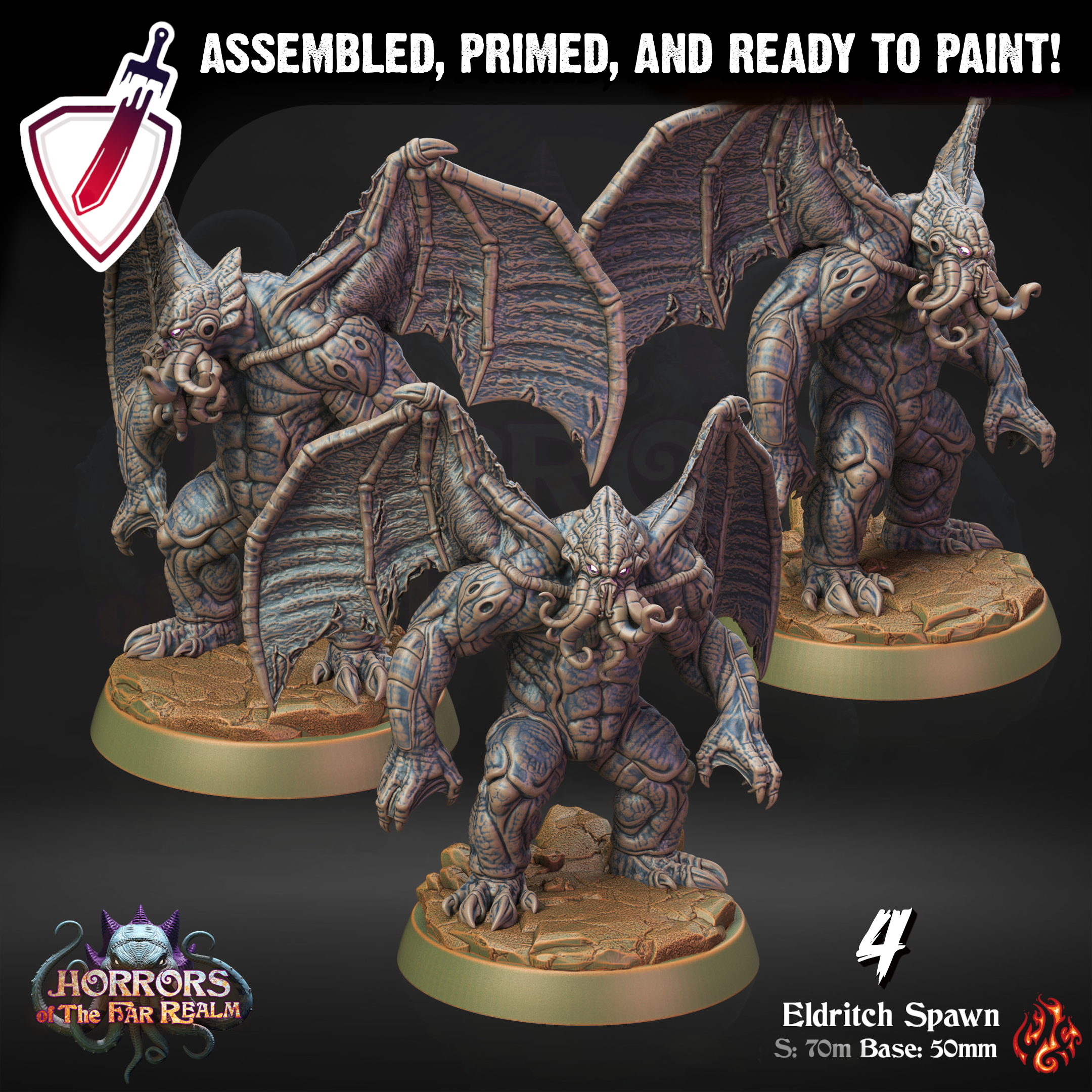 Eldritch Spawn | Miniatures By Crippled God Foundry | For Tabletop Gaming, D&D, Pathfinder, And Painting | Assembled And Primed - Brush and Battle