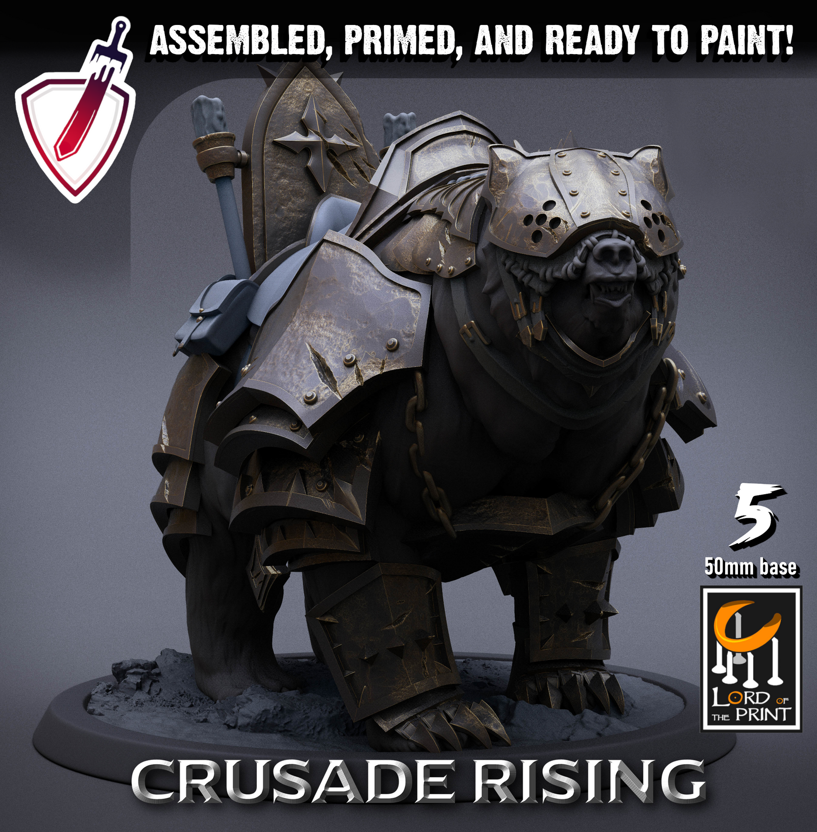 Armored Templar Bears | Miniatures By Lord Of The Print | For Tabletop Gaming, D&D, Pathfinder, Painting | Assembled And Primed - Brush and Battle