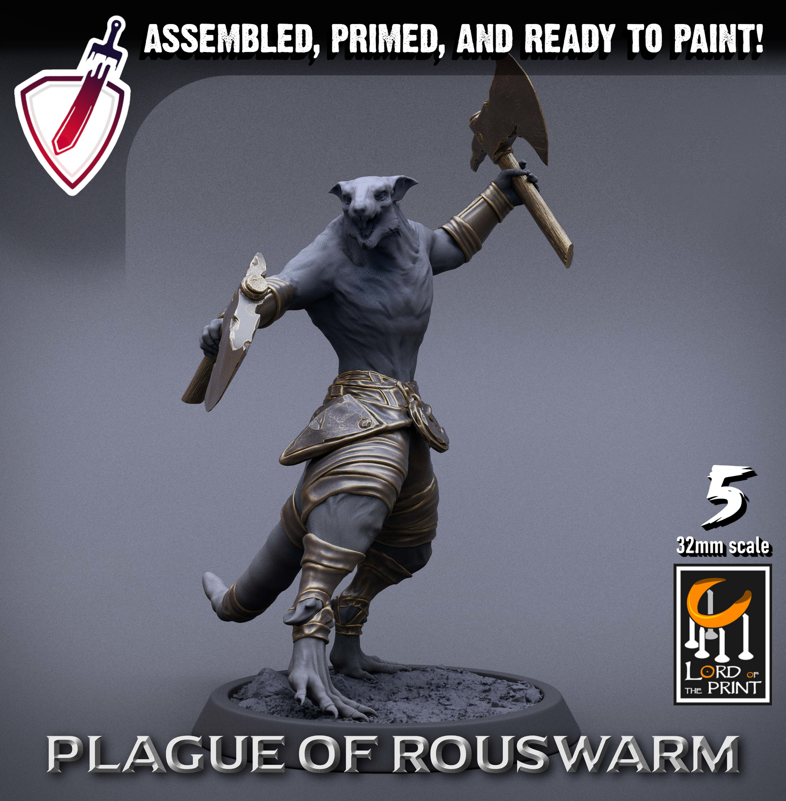 Infantry Rats - Barbarians | Miniatures By Lord Of The Print | For Tabletop Gaming, D&D, Pathfinder, Painting | Assembled+Primed - Brush and Battle