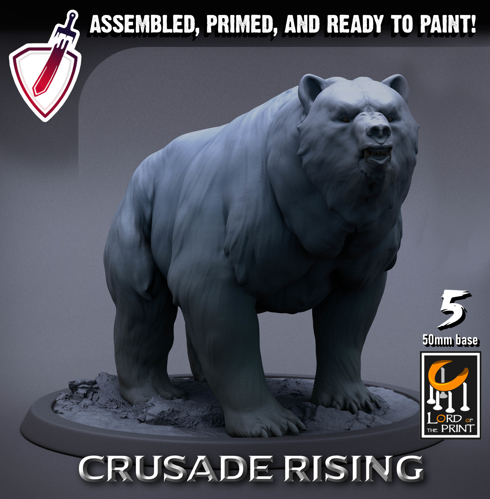 Wild Templar Bears | Miniatures By Lord Of The Print | For Tabletop Gaming, D&D, Pathfinder, And Painting | Assembled And Primed - Brush and Battle
