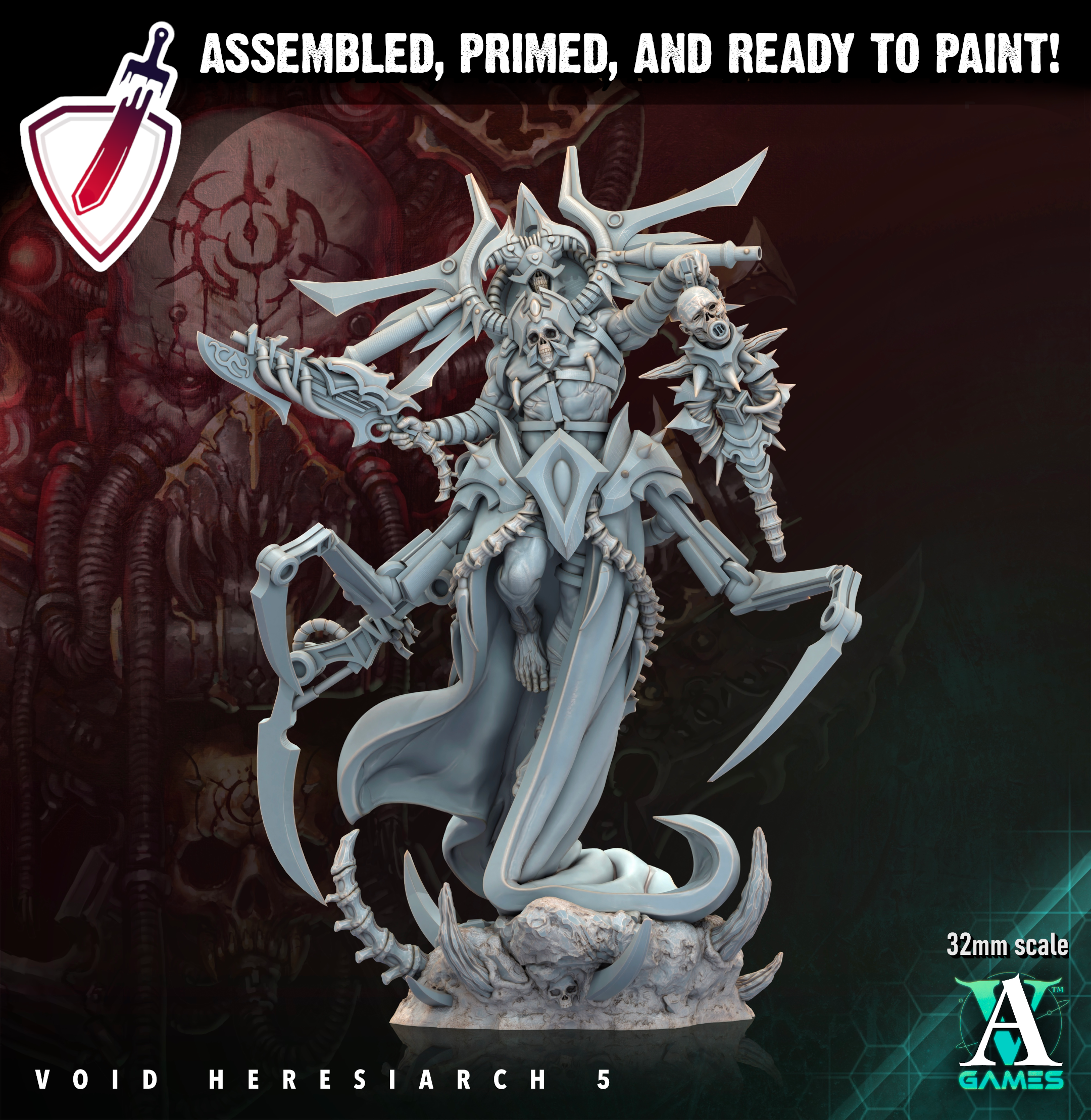 Void Heresiarch | Miniatures By Archvillain Games | For Tabletop Gaming, D&D, Wargaming, Painting | Assembled And Primed - Brush and Battle