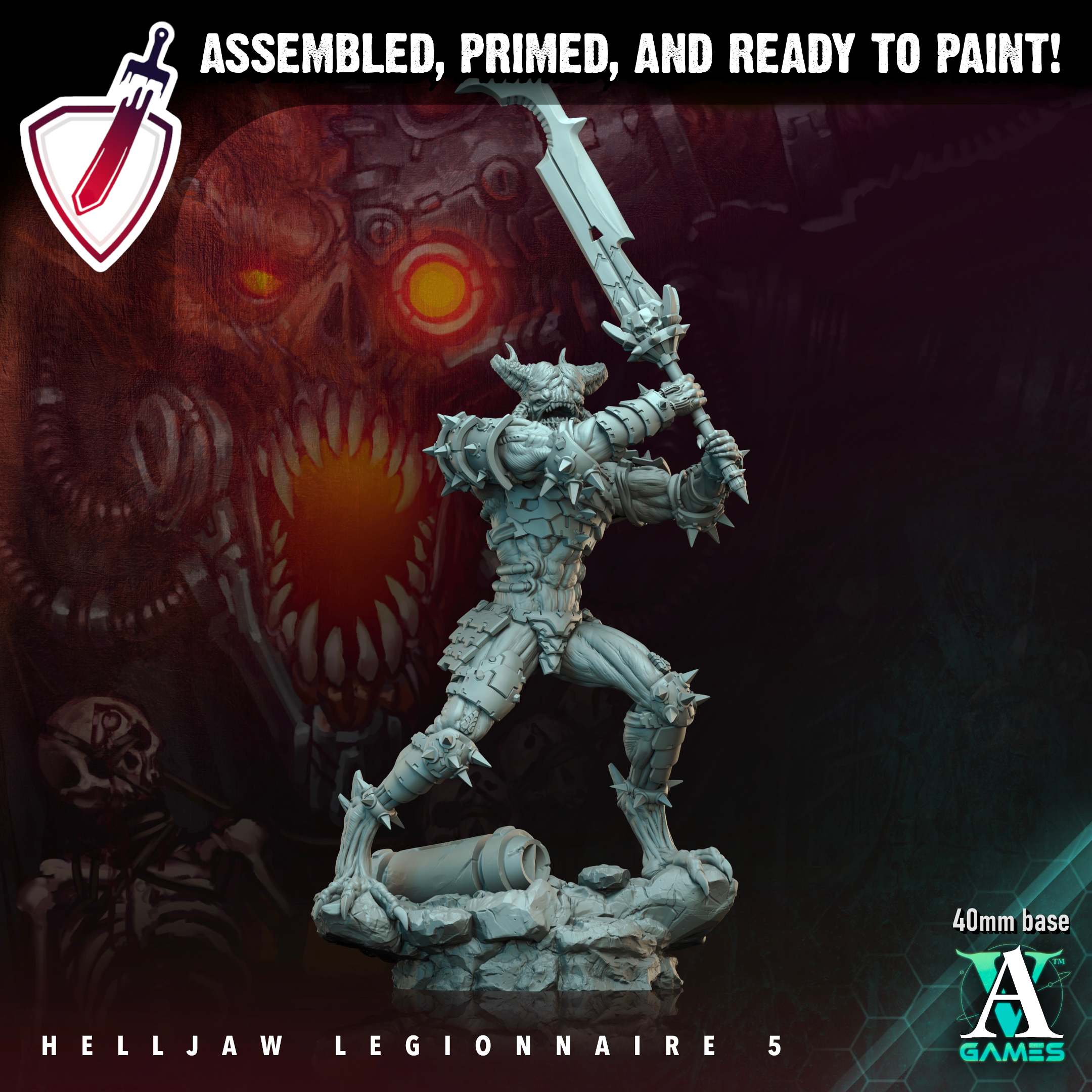 Helljaw Legionnaire | Miniatures By Archvillain Games | For Tabletop Gaming, D&D, Wargaming, And Painting | Assembled And Primed - Brush and Battle