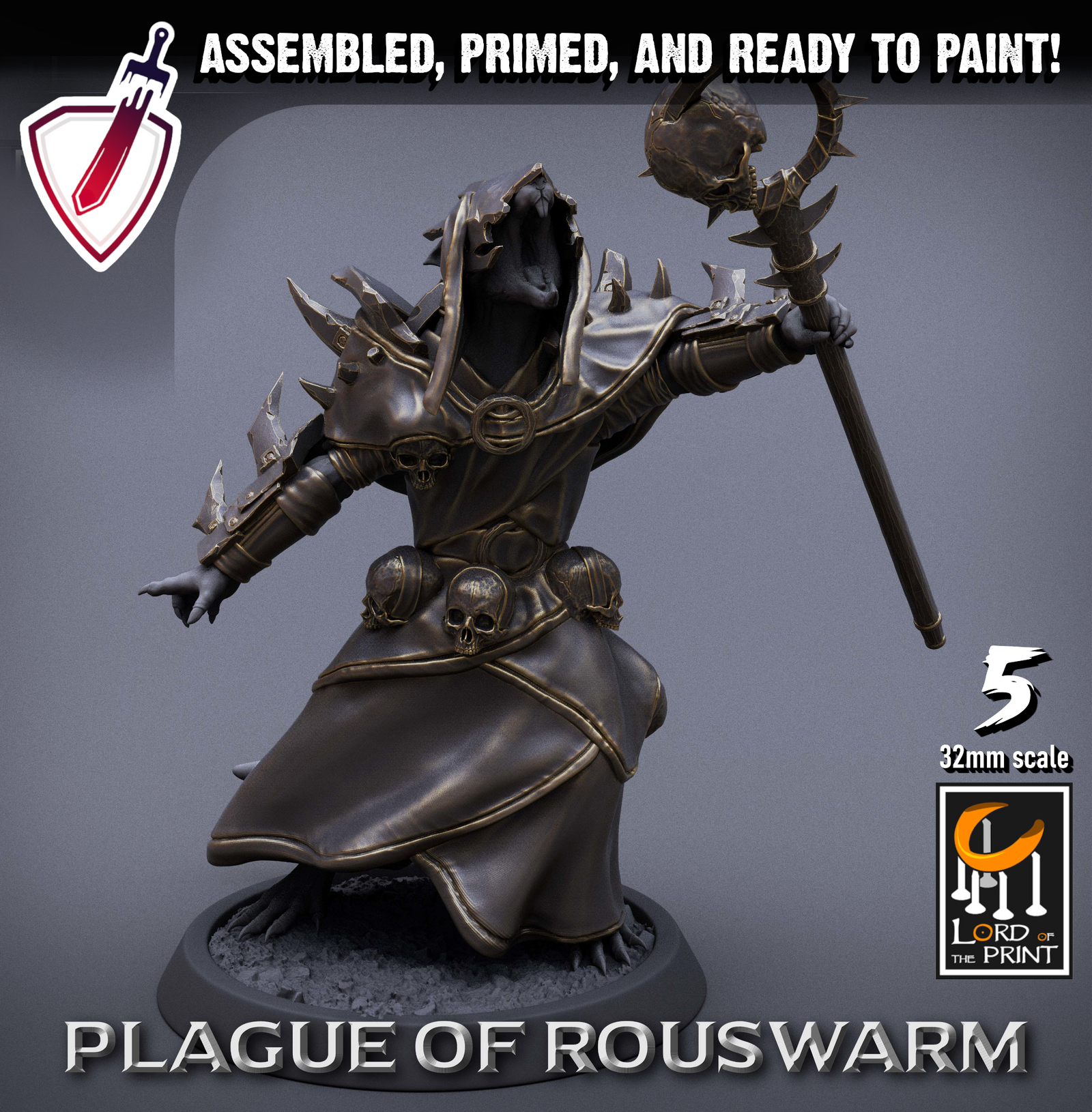Infantry Rats - Priests | Miniatures By Lord Of The Print | For Tabletop Gaming, D&D, Pathfinder, Painting | Assembled+Primed - Brush and Battle