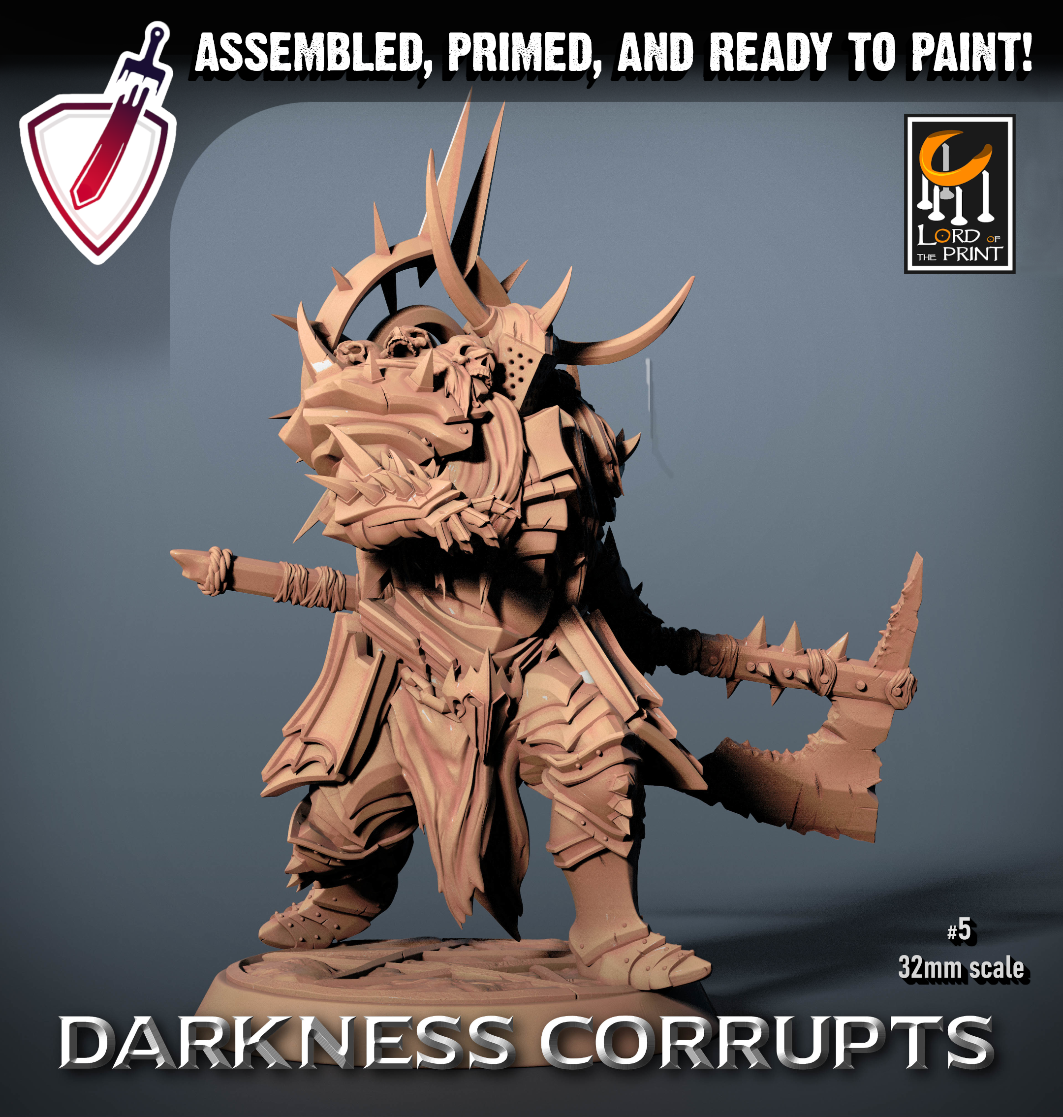 Darknight - Axe | Miniatures By Lord Of The Print | For Tabletop Gaming, D&D, Pathfinder, And Painting | Assembled And Primed - Brush and Battle
