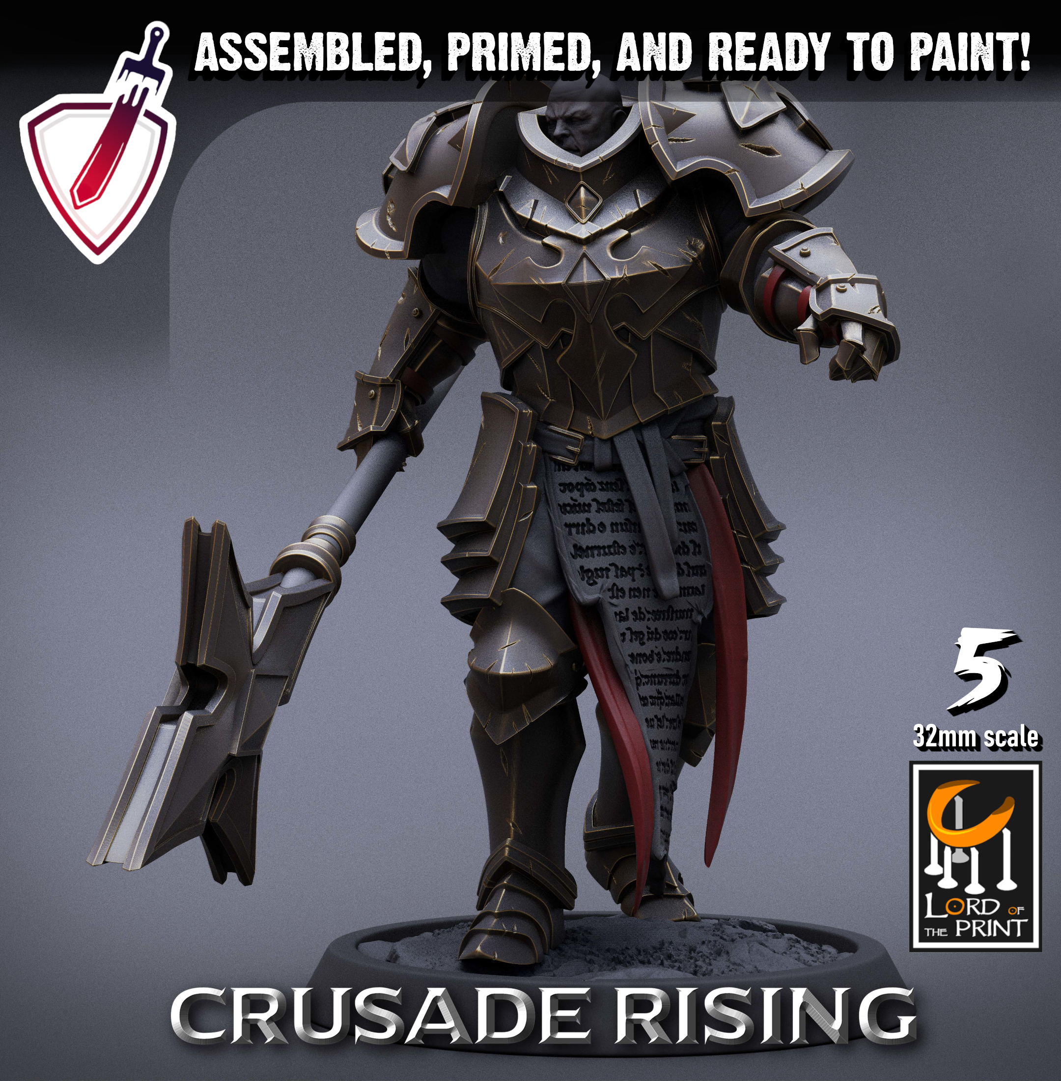 Templar Infantry - Scepter | Miniatures By Lord Of The Print | For Tabletop Gaming, D&D, Pathfinder, Painting | Assembled+Primed - Brush and Battle