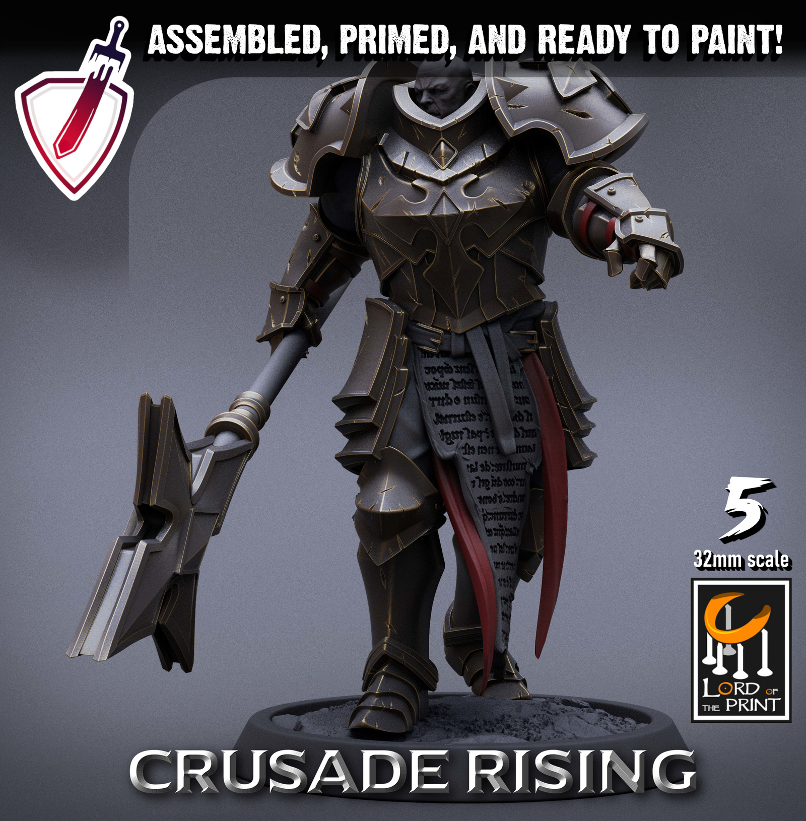 Templar Infantry - Scepter | Miniatures By Lord Of The Print | For Tabletop Gaming, D&D, Pathfinder, Painting | Assembled+Primed - Brush and Battle