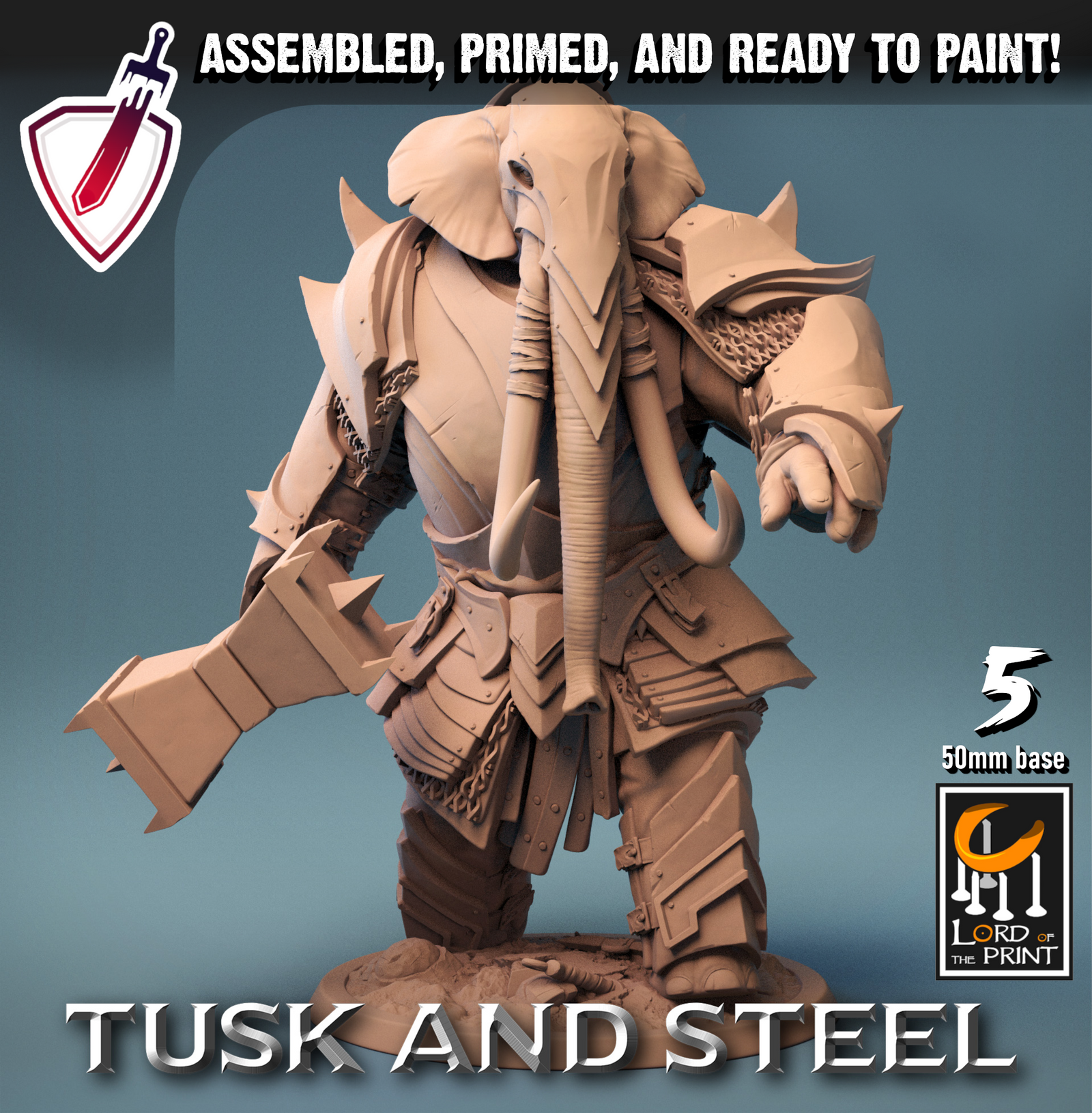 Loxodons | Miniatures By Lord Of The Print | For Tabletop Gaming, D&D, Pathfinder, And Painting | Assembled And Primed - Brush and Battle