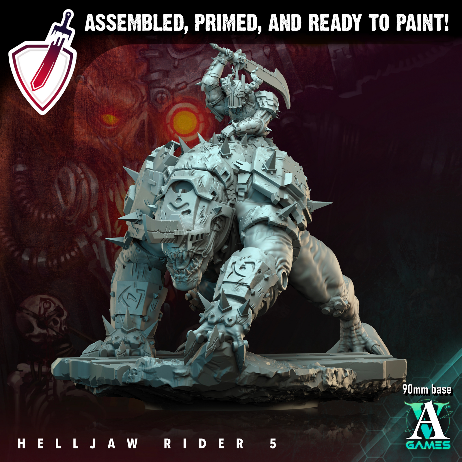 Helljaw Rider | Miniatures By Archvillain Games | For Tabletop Gaming, D&D, Wargaming, And Painting | Assembled And Primed - Brush and Battle