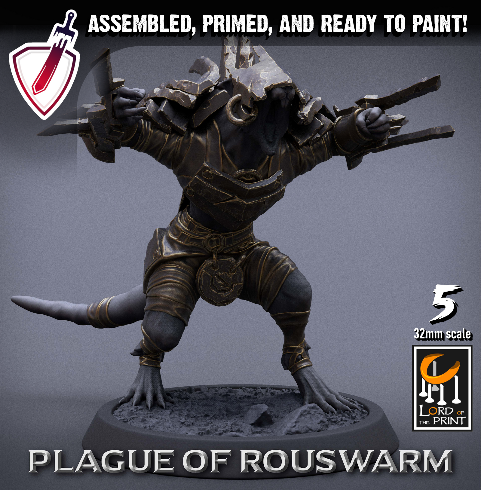 Infantry Rats - Berserkers | Miniatures By Lord Of The Print | For Tabletop Gaming, D&D, Pathfinder, Painting | Assembled+Primed - Brush and Battle