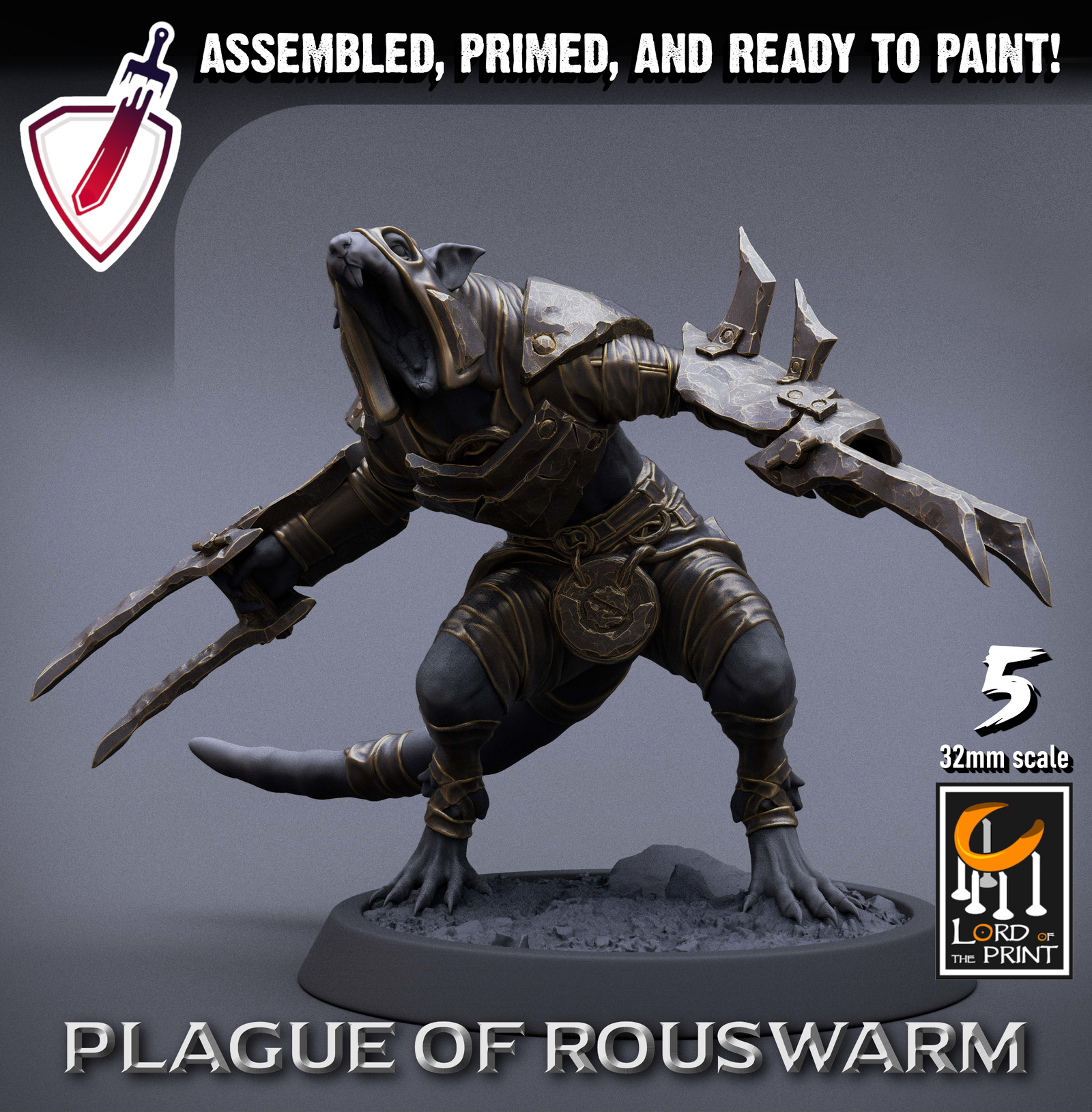 Infantry Rats - Rogues | Miniatures By Lord Of The Print | For Tabletop Gaming, D&D, Pathfinder, Painting | Assembled+Primed - Brush and Battle