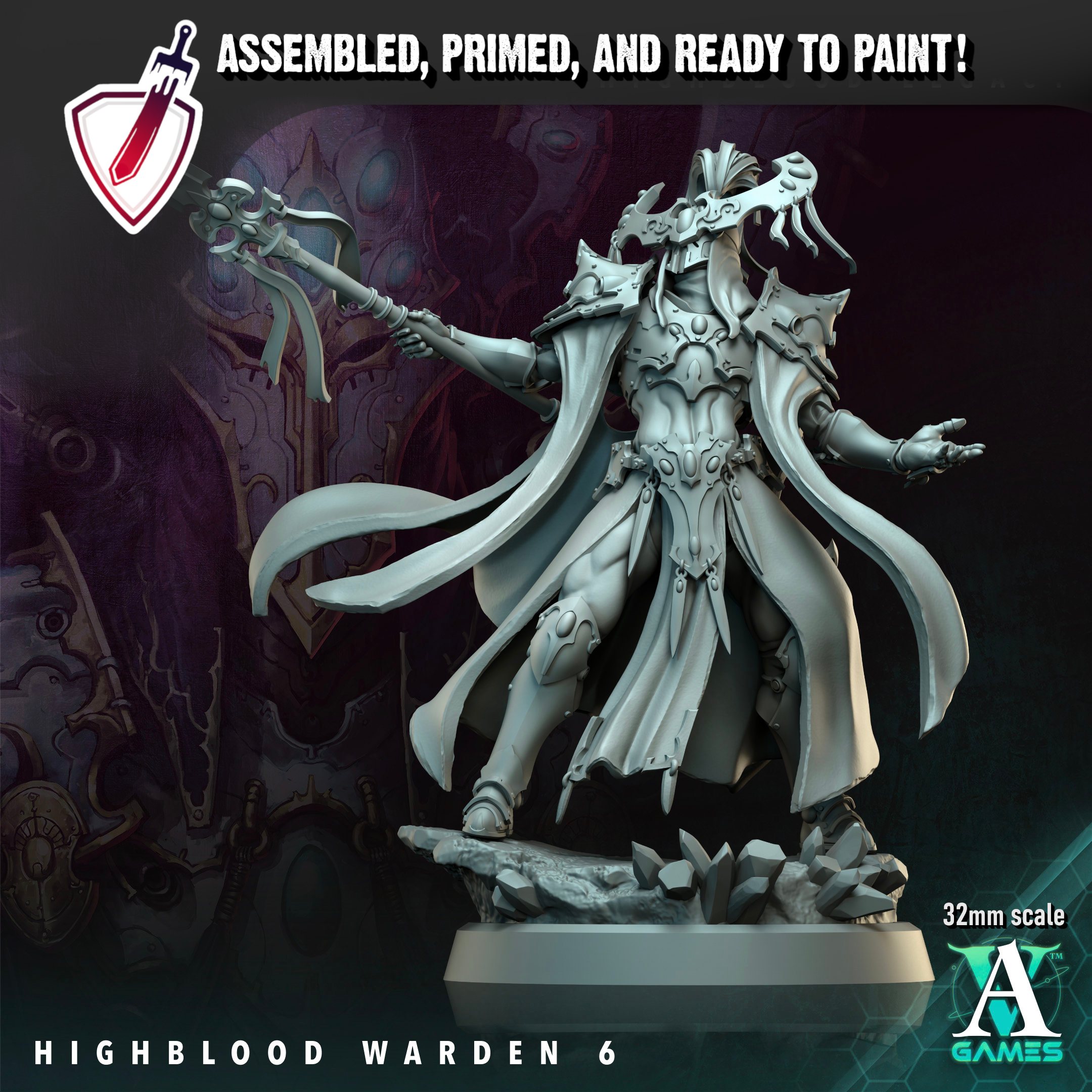 Highblood Warden | Miniatures By Archvillain Games | For Tabletop Gaming, D&D, Wargaming, And Painting | Assembled And Primed - Brush and Battle