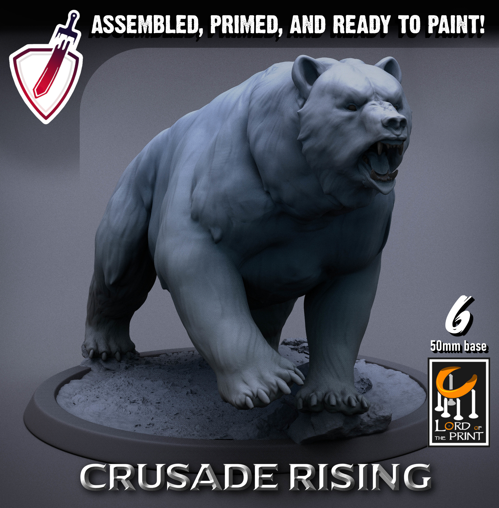 Wild Templar Bears | Miniatures By Lord Of The Print | For Tabletop Gaming, D&D, Pathfinder, And Painting | Assembled And Primed - Brush and Battle