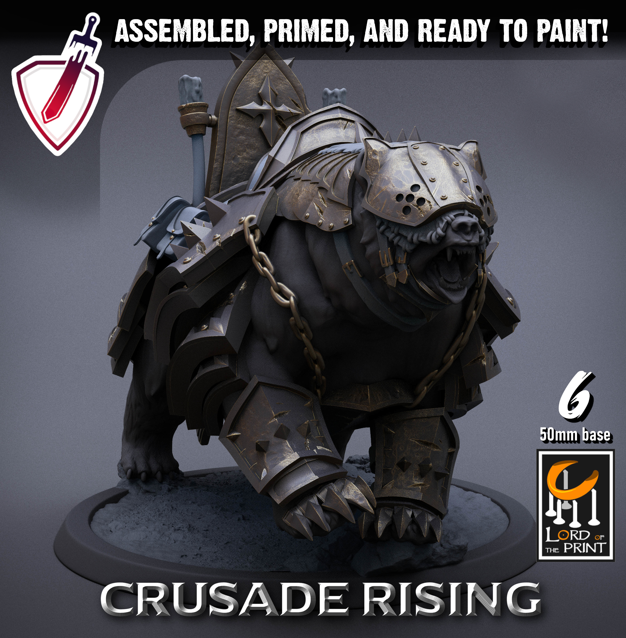 Armored Templar Bears | Miniatures By Lord Of The Print | For Tabletop Gaming, D&D, Pathfinder, Painting | Assembled And Primed - Brush and Battle