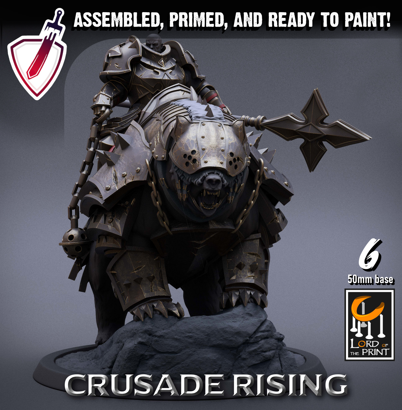 Mounted Templars | Miniatures By Lord Of The Print | For Tabletop Gaming, D&D, Pathfinder, Painting | Assembled And Primed - Brush and Battle