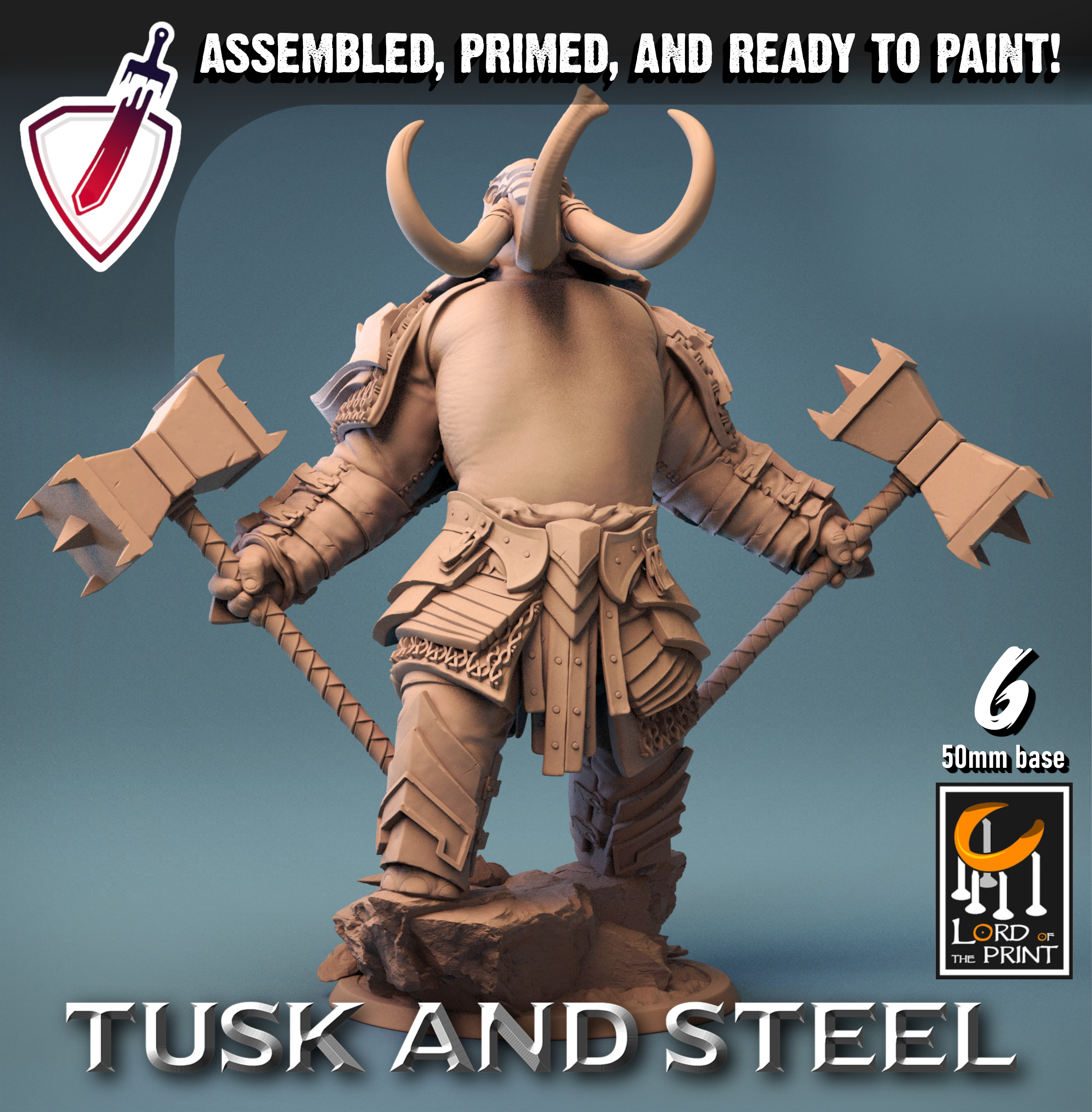 Loxodons | Miniatures By Lord Of The Print | For Tabletop Gaming, D&D, Pathfinder, And Painting | Assembled And Primed - Brush and Battle