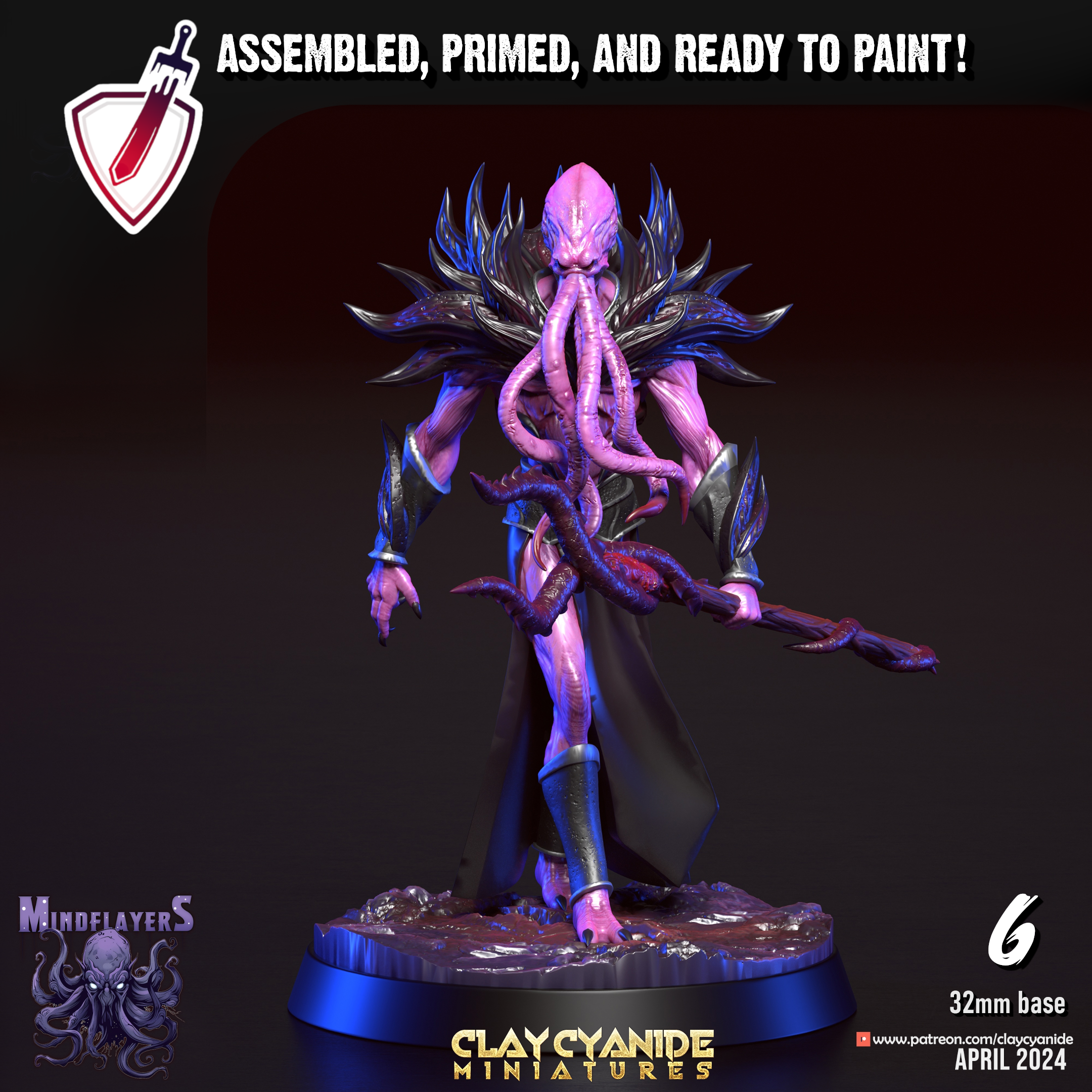 Mindflayers | Miniatures by Clay Cyanide | For Tabletop Gaming, D&D, Pathfinder, and Painting | Assembled and Primed - Brush and Battle