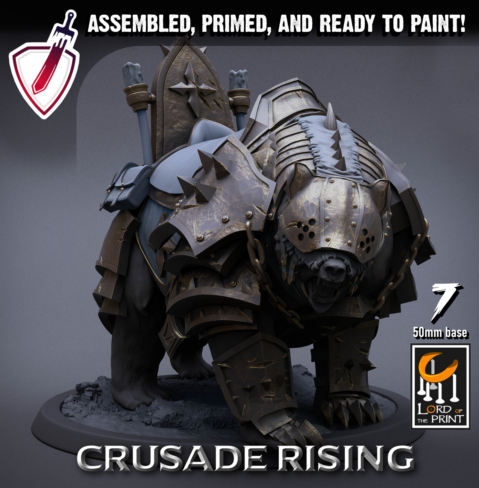 Armored Templar Bears | Miniatures By Lord Of The Print | For Tabletop Gaming, D&D, Pathfinder, Painting | Assembled And Primed - Brush and Battle