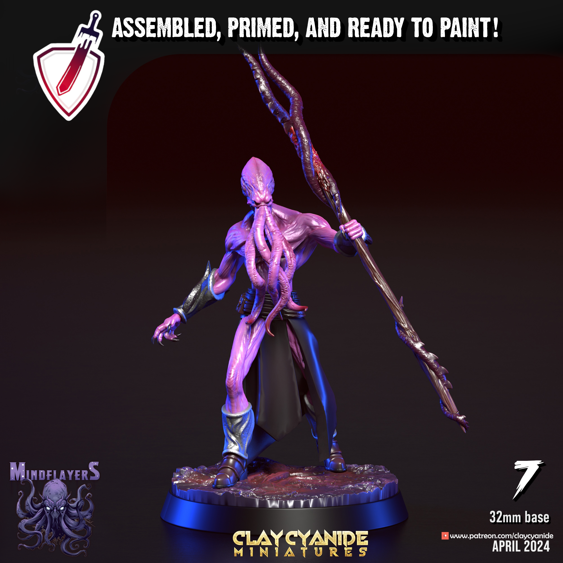 Mindflayers | Miniatures by Clay Cyanide | For Tabletop Gaming, D&D, Pathfinder, and Painting | Assembled and Primed - Brush and Battle