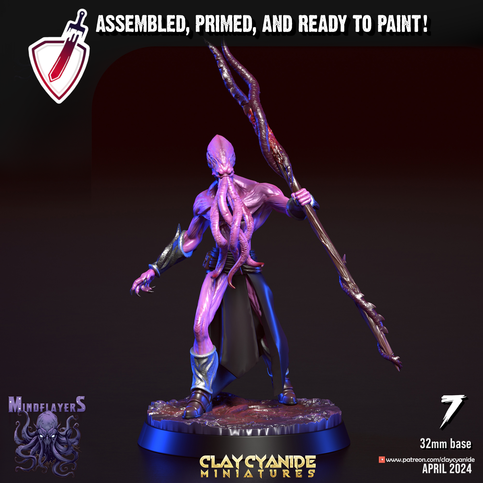 Mindflayers | Miniatures by Clay Cyanide | For Tabletop Gaming, D&D, Pathfinder, and Painting | Assembled and Primed - Brush and Battle