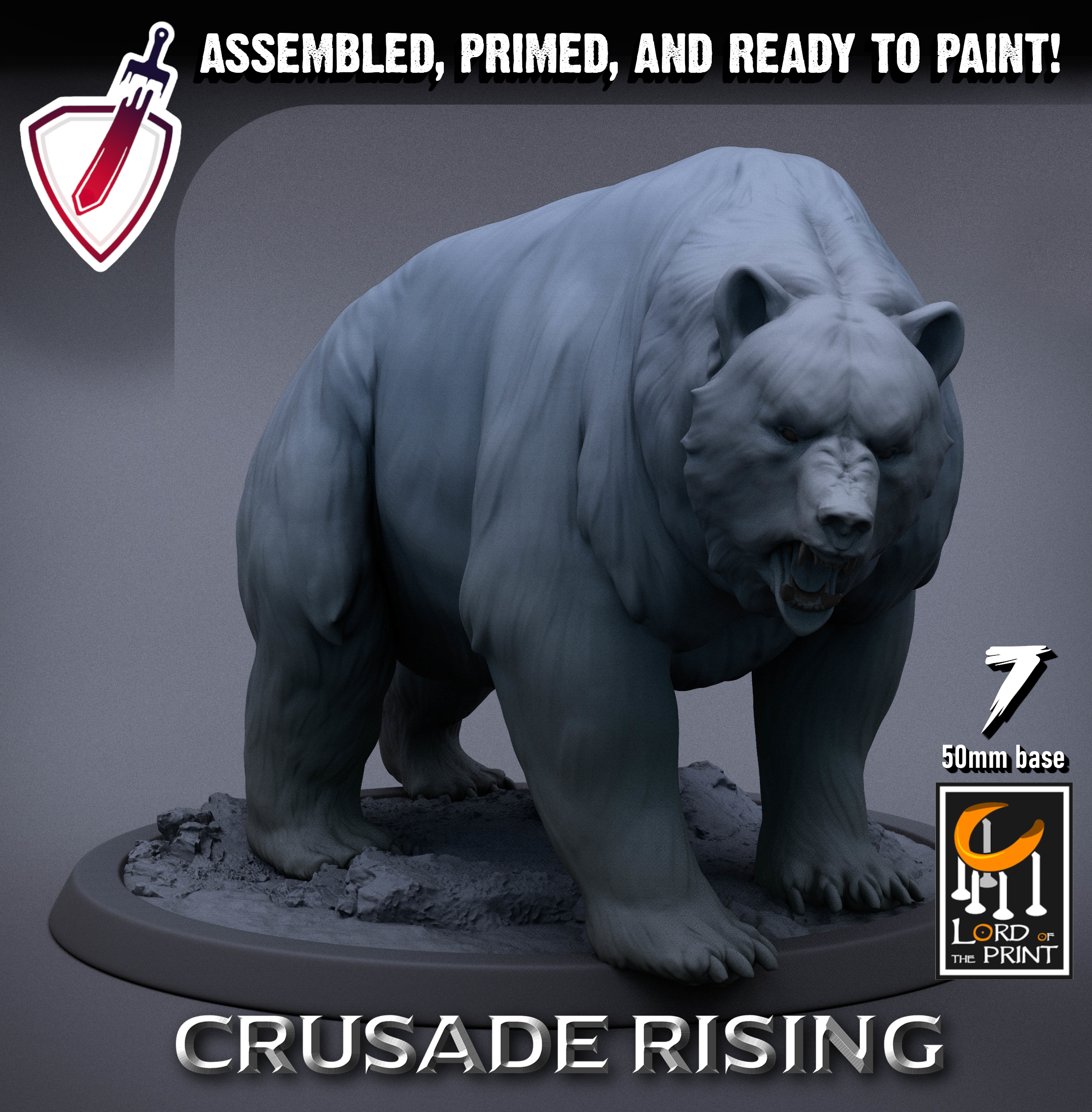 Wild Templar Bears | Miniatures By Lord Of The Print | For Tabletop Gaming, D&D, Pathfinder, And Painting | Assembled And Primed - Brush and Battle