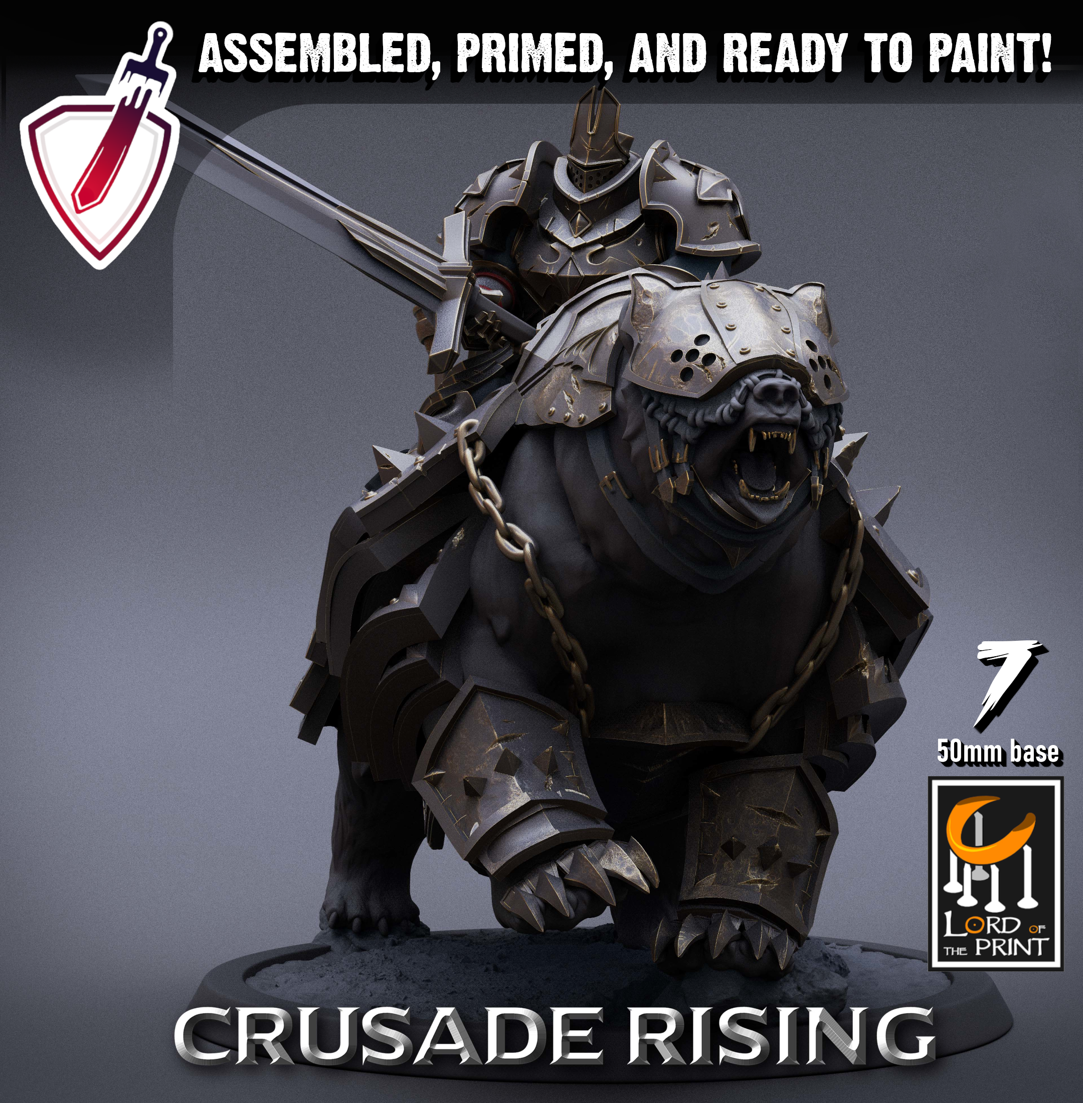 Mounted Templars | Miniatures By Lord Of The Print | For Tabletop Gaming, D&D, Pathfinder, Painting | Assembled And Primed - Brush and Battle