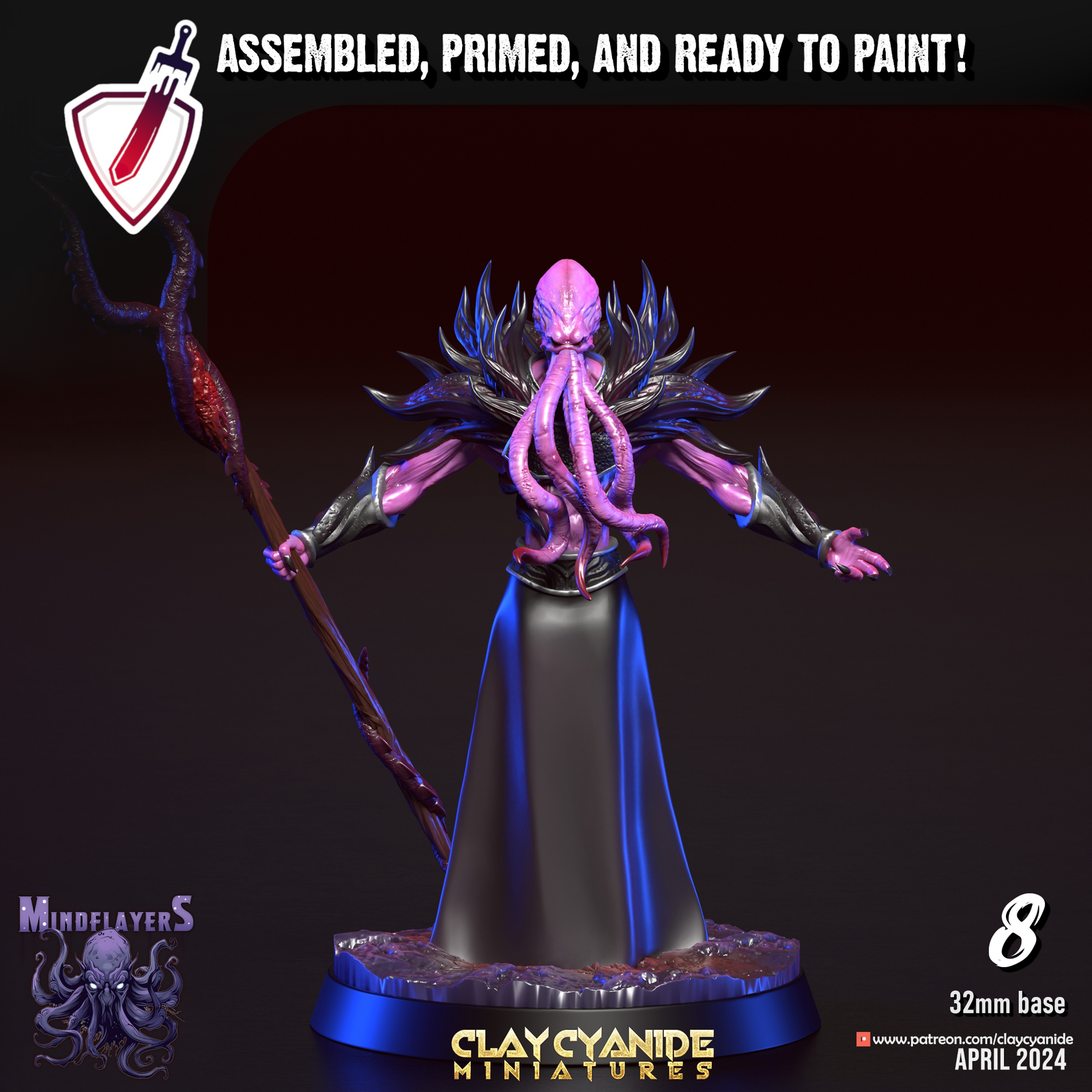 Mindflayers | Miniatures by Clay Cyanide | For Tabletop Gaming, D&D, Pathfinder, and Painting | Assembled and Primed - Brush and Battle