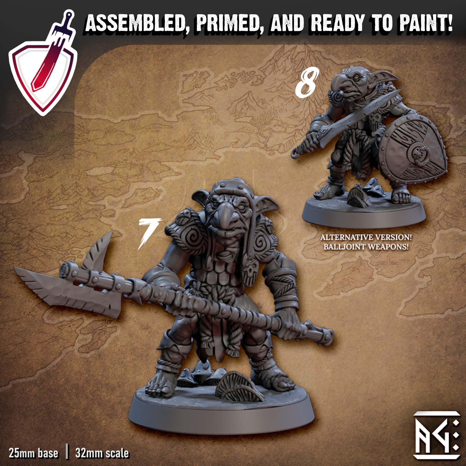 Faldorn Goblins | Miniatures By Artisan Guild | For Tabletop Gaming, D&D, Pathfinder, And Painting | Assembled And Primed - Brush and Battle