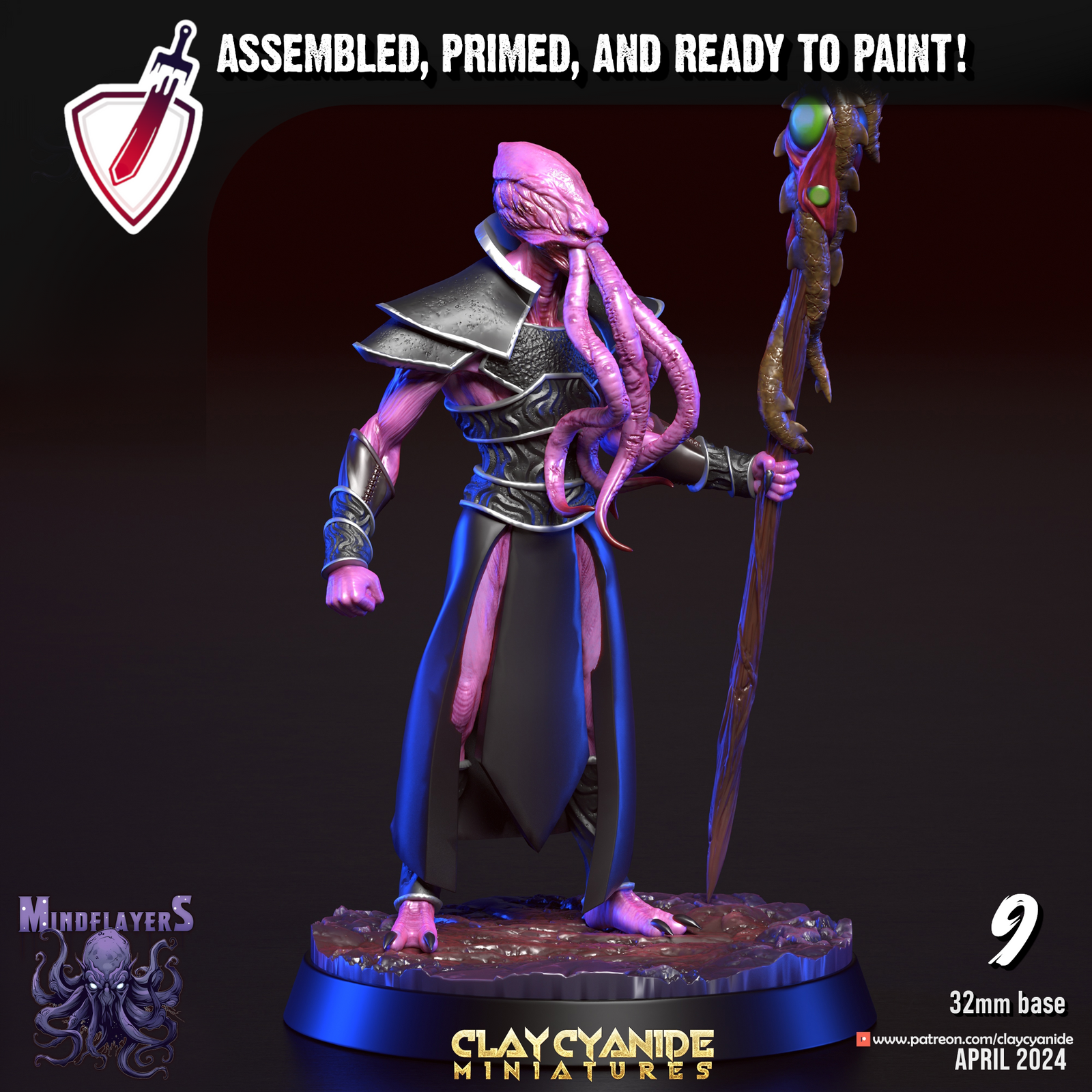 Mindflayers | Miniatures by Clay Cyanide | For Tabletop Gaming, D&D, Pathfinder, and Painting | Assembled and Primed - Brush and Battle