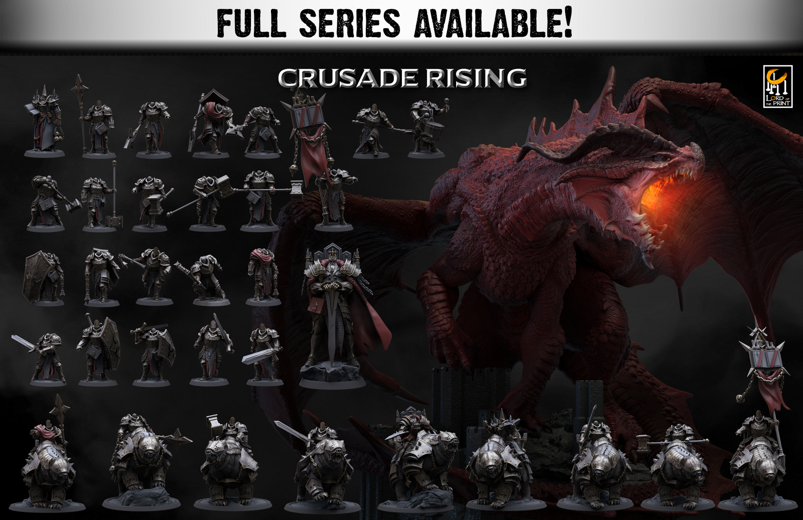 Mounted Templars | Miniatures By Lord Of The Print | For Tabletop Gaming, D&D, Pathfinder, Painting | Assembled And Primed - Brush and Battle
