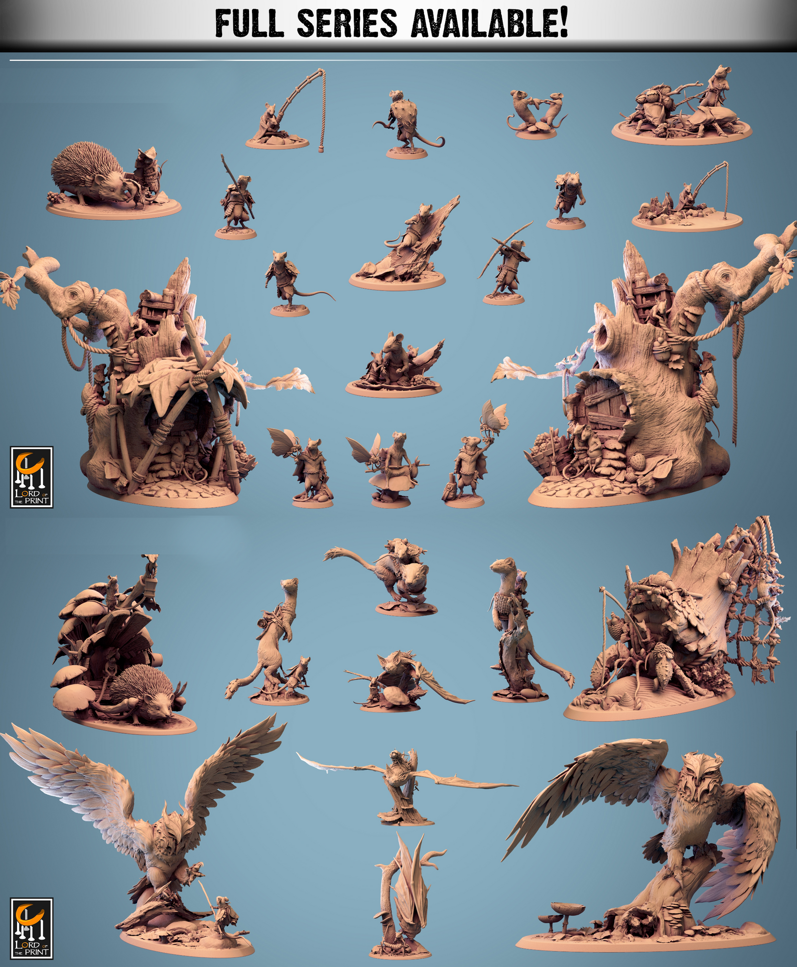 Hedgehog And Mouse Family | (Large) Miniature By Lord Of The Print | For Tabletop Gaming, D&D, Pathfinder, Painting | Assembled And Primed - Brush and Battle