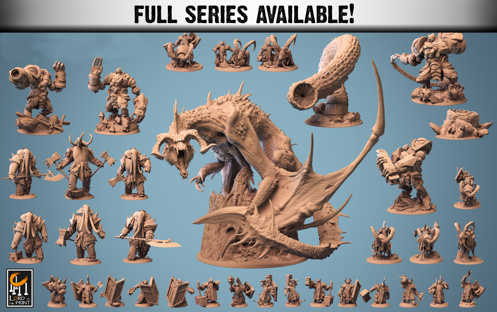 Loxodons | Miniatures By Lord Of The Print | For Tabletop Gaming, D&D, Pathfinder, And Painting | Assembled And Primed - Brush and Battle