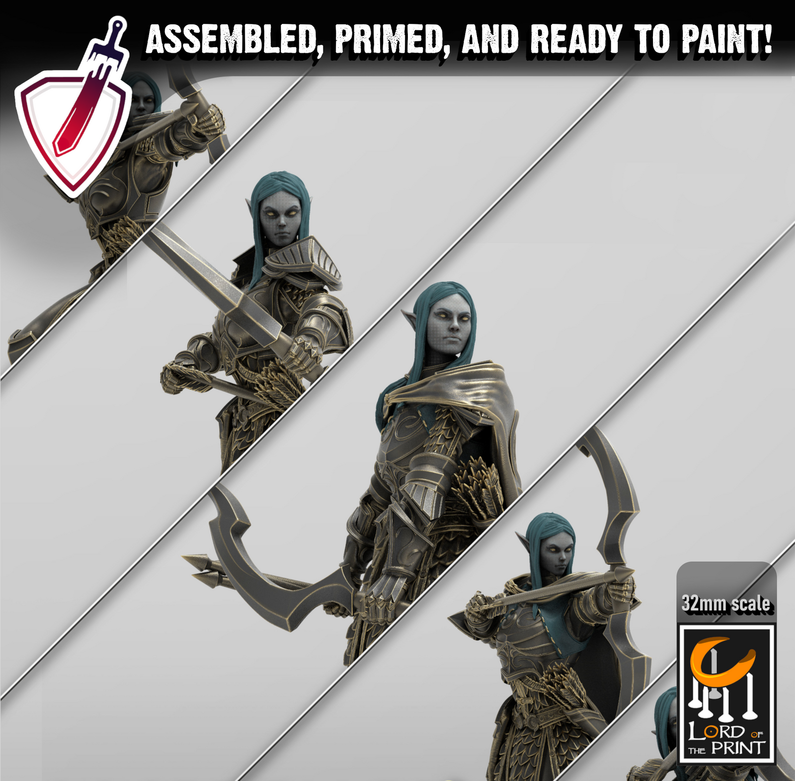 Elf Archers | Miniatures By Lord Of The Print | For Tabletop Gaming, D&D, Pathfinder, And Painting | Assembled And Primed - Brush and Battle