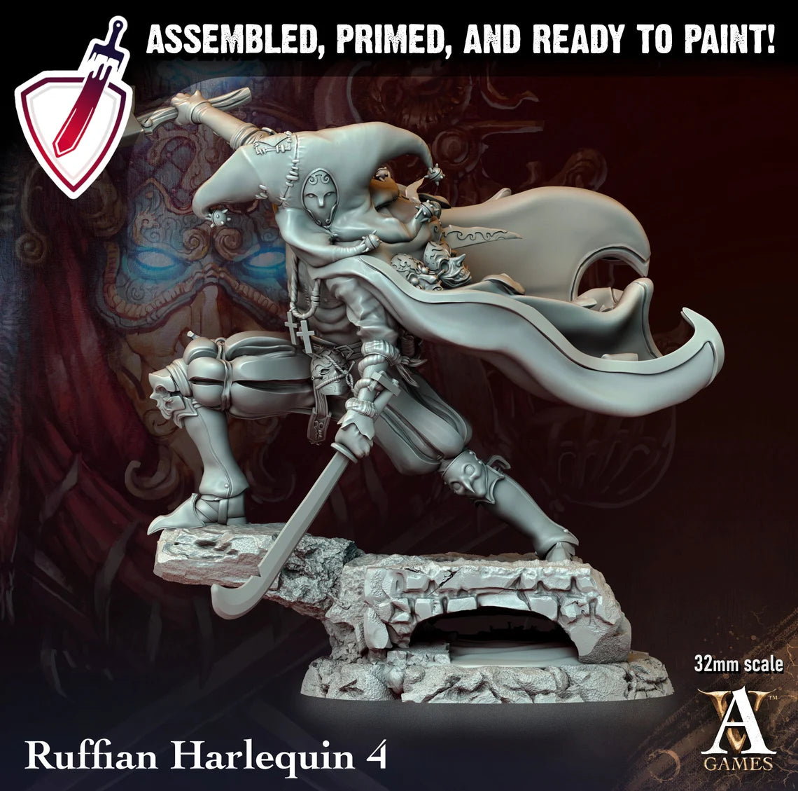Ruffian Harlequins | Miniatures By Archvillain Games | For Tabletop Gaming, D&D, Pathfinder, And Painting | Assembled And Primed - Brush and Battle