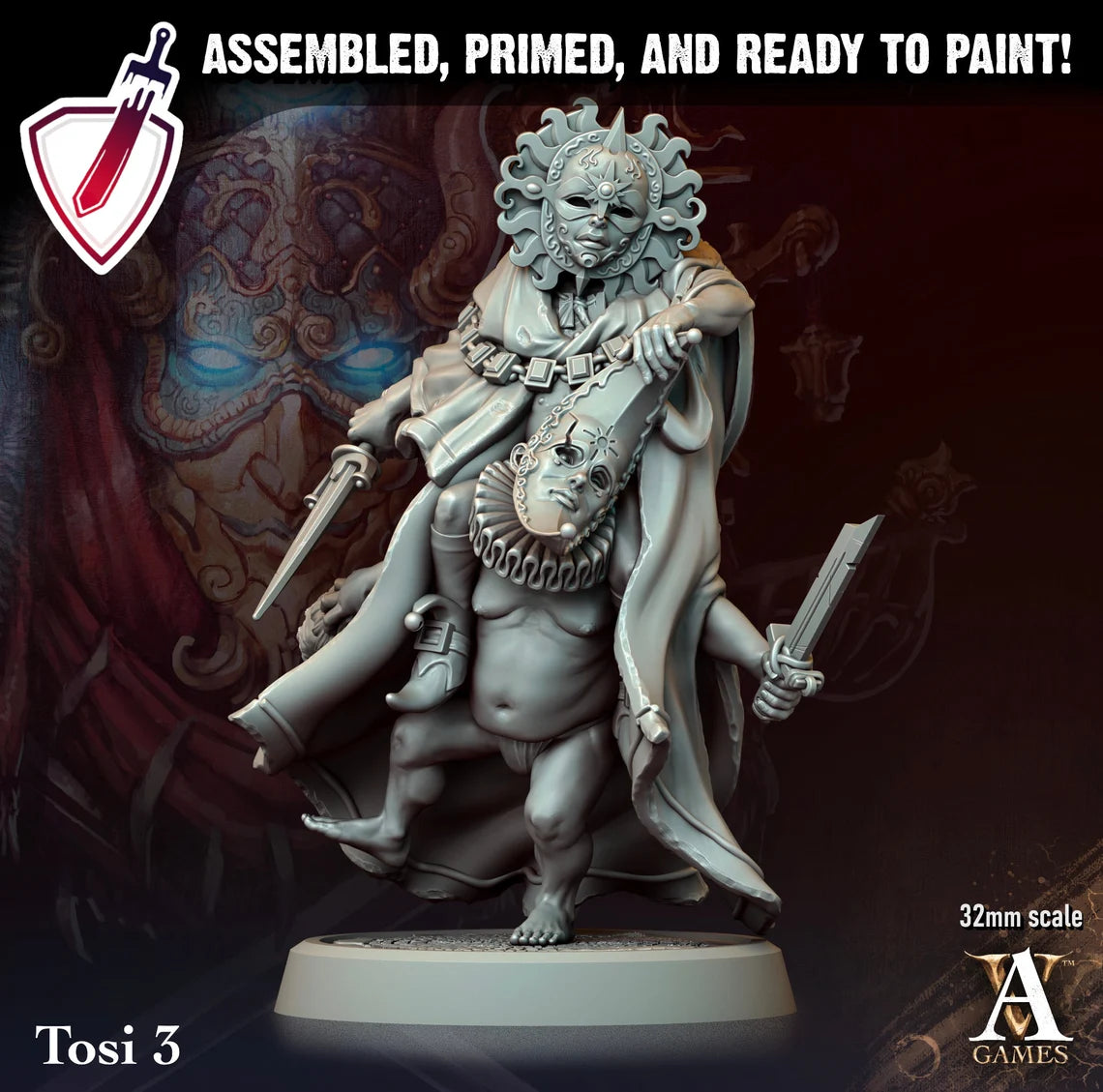 Tosi | Miniatures By Archvillain Games | For Tabletop Gaming, D&D, Pathfinder, And Painting | Assembled And Primed - Brush and Battle