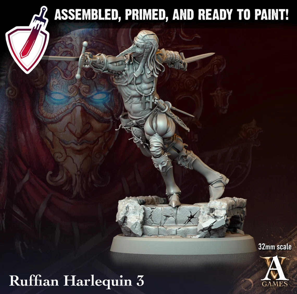 Ruffian Harlequins | Miniatures By Archvillain Games | For Tabletop Gaming, D&D, Pathfinder, And Painting | Assembled And Primed - Brush and Battle