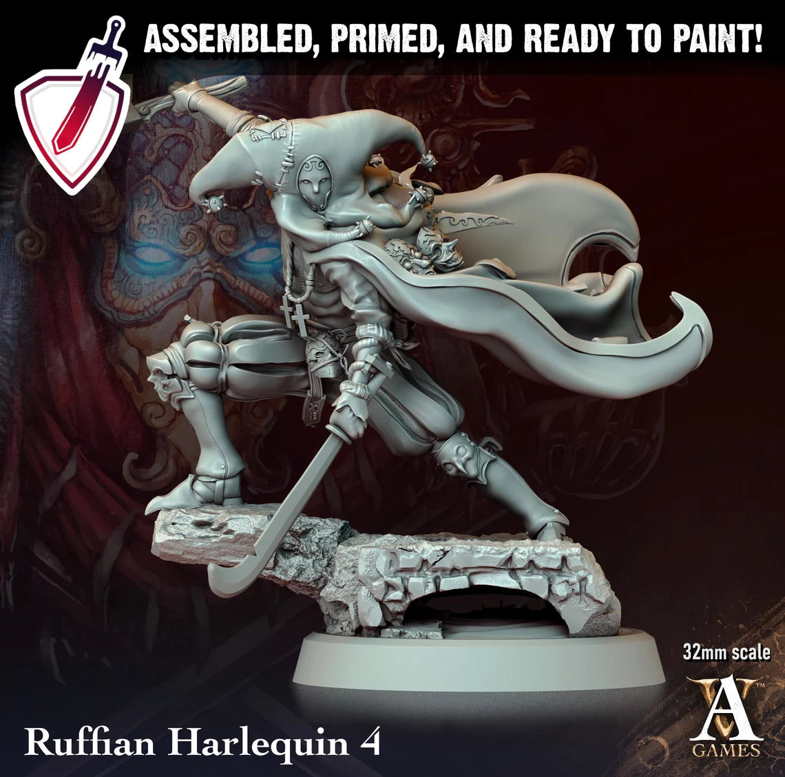 Ruffian Harlequins | Miniatures By Archvillain Games | For Tabletop Gaming, D&D, Pathfinder, And Painting | Assembled And Primed - Brush and Battle