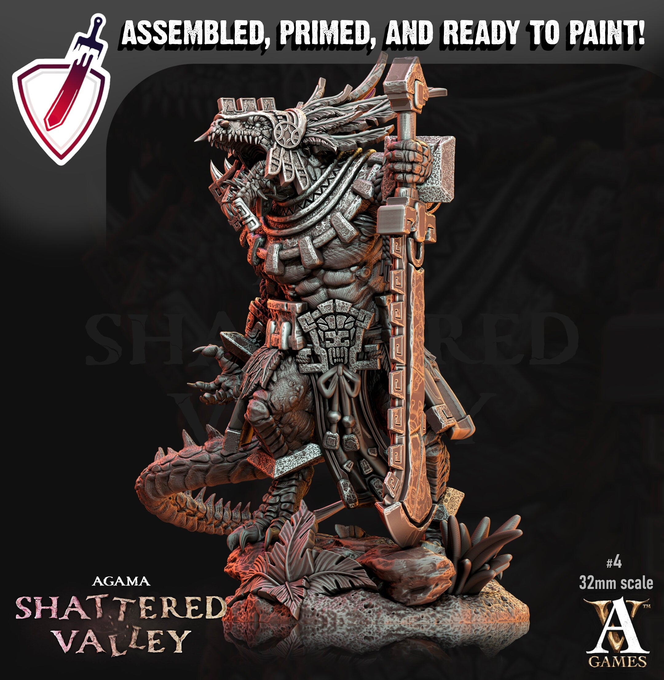 Agama Aztical | Miniatures by Archvillain Games | Resin Mini for Tabletop Gaming, D&D, Pathfinder, Painting | Assembled and Primed - Brush and Battle