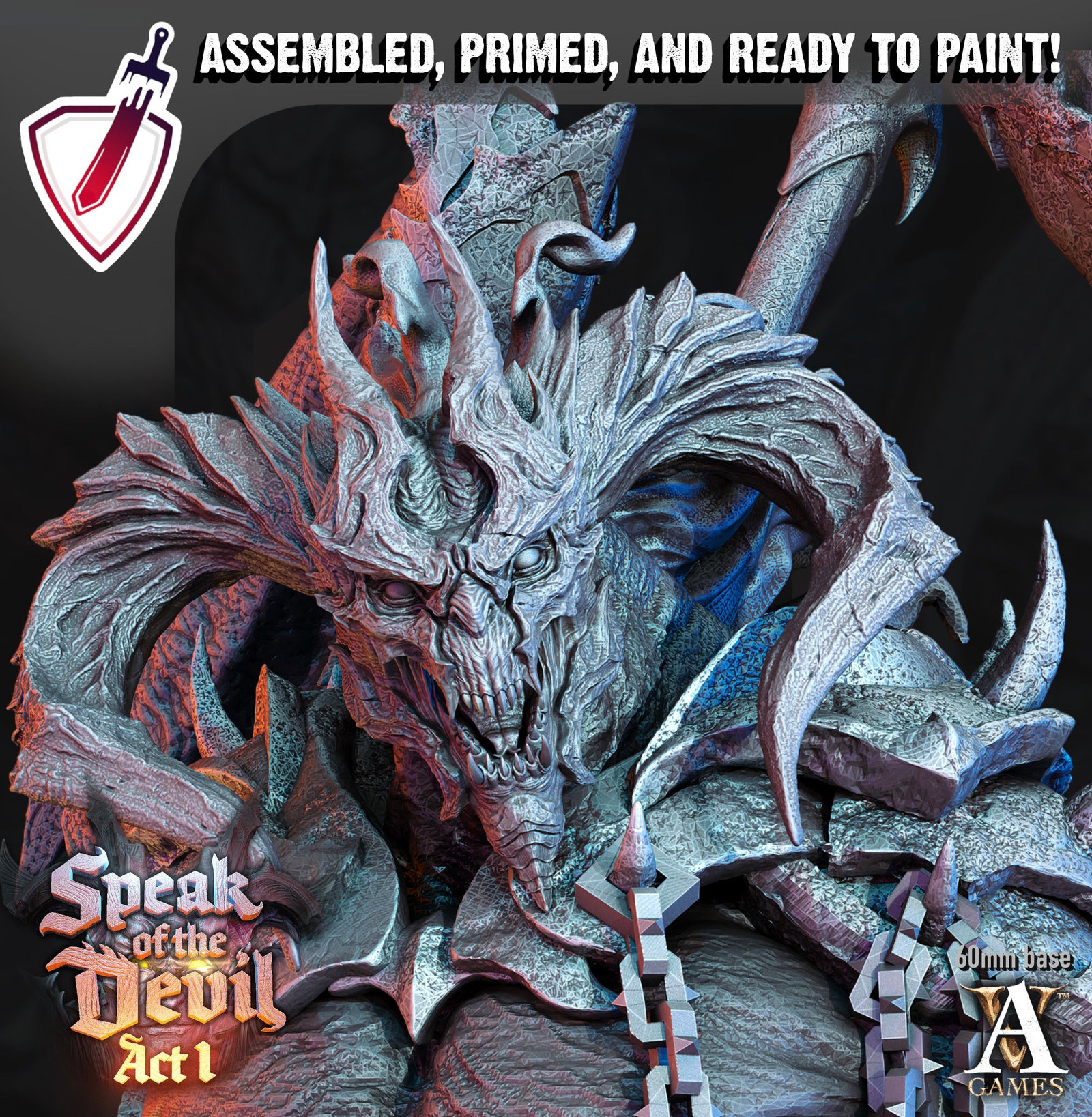 Azael, Pit Lord | Miniatures by Archvillain Games | Resin Mini for Tabletop Gaming, D&D, Pathfinder, Painting | Assembled and Primed - Brush and Battle