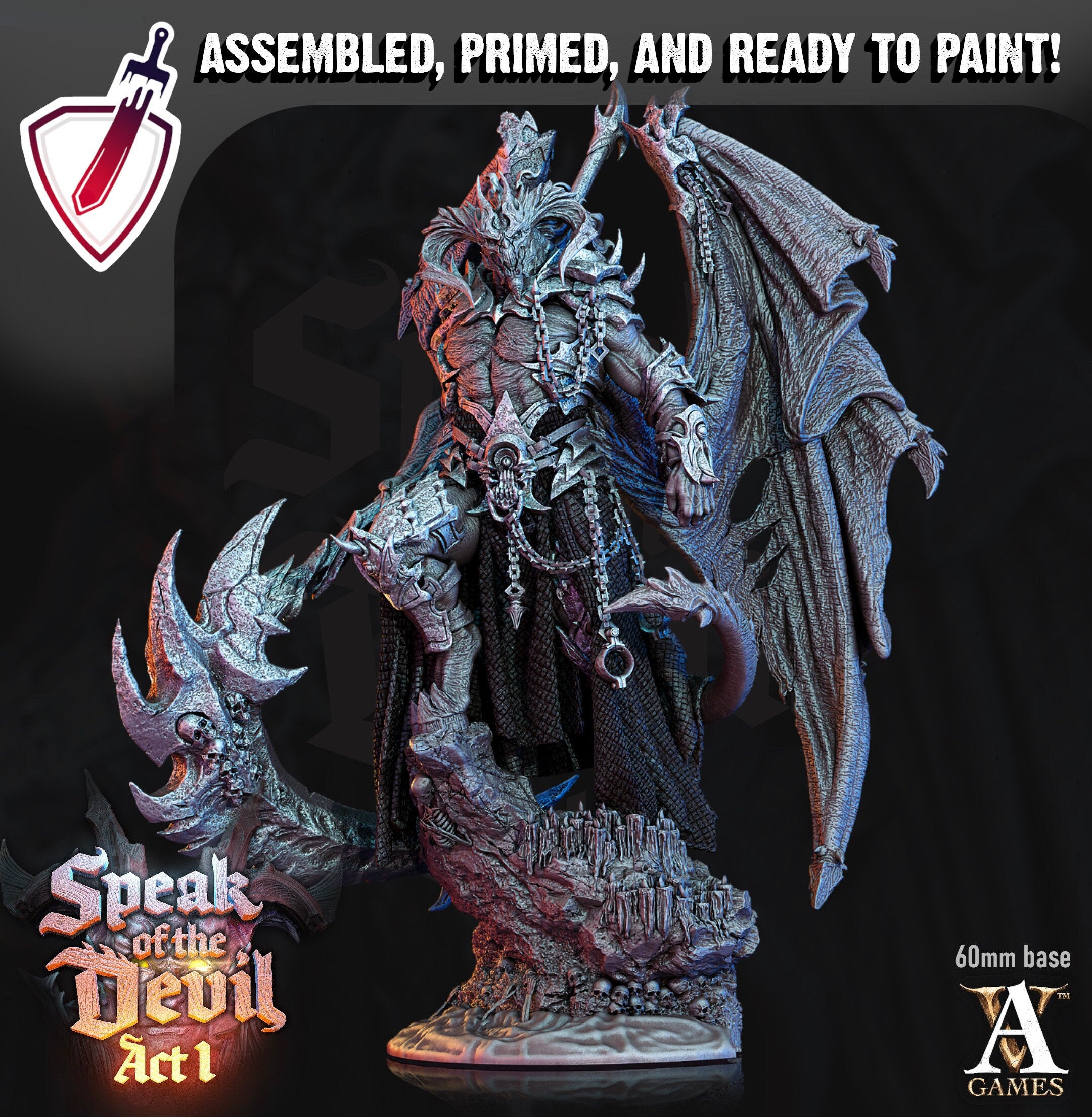 Azael, Pit Lord | Miniatures by Archvillain Games | Resin Mini for Tabletop Gaming, D&D, Pathfinder, Painting | Assembled and Primed - Brush and Battle