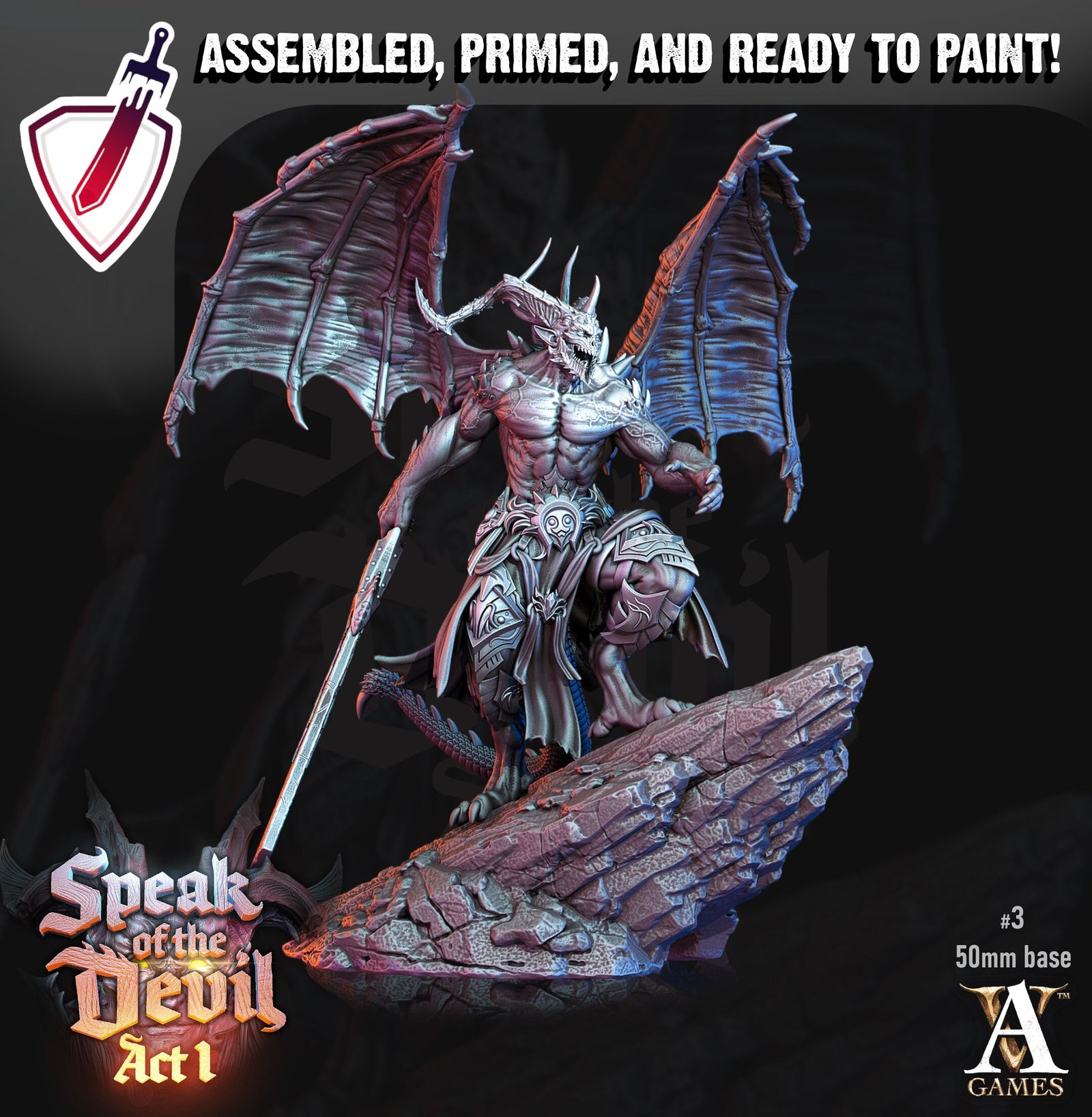 Horned Devil | Miniatures by Archvillain Games | Resin Mini for Tabletop Gaming, D&D, Pathfinder, Painting | Assembled and Primed - Brush and Battle