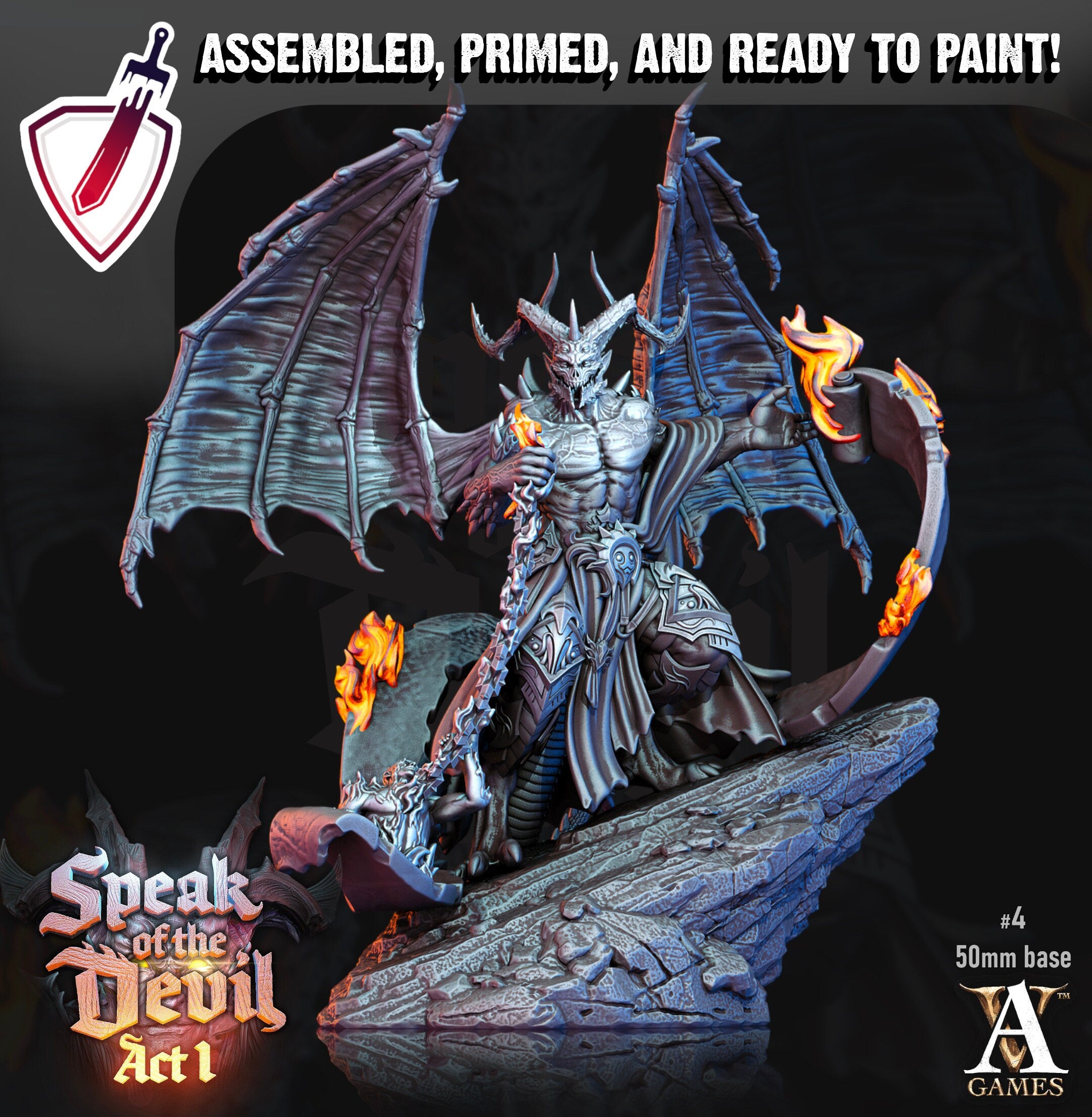 Horned Devil | Miniatures by Archvillain Games | Resin Mini for Tabletop Gaming, D&D, Pathfinder, Painting | Assembled and Primed - Brush and Battle
