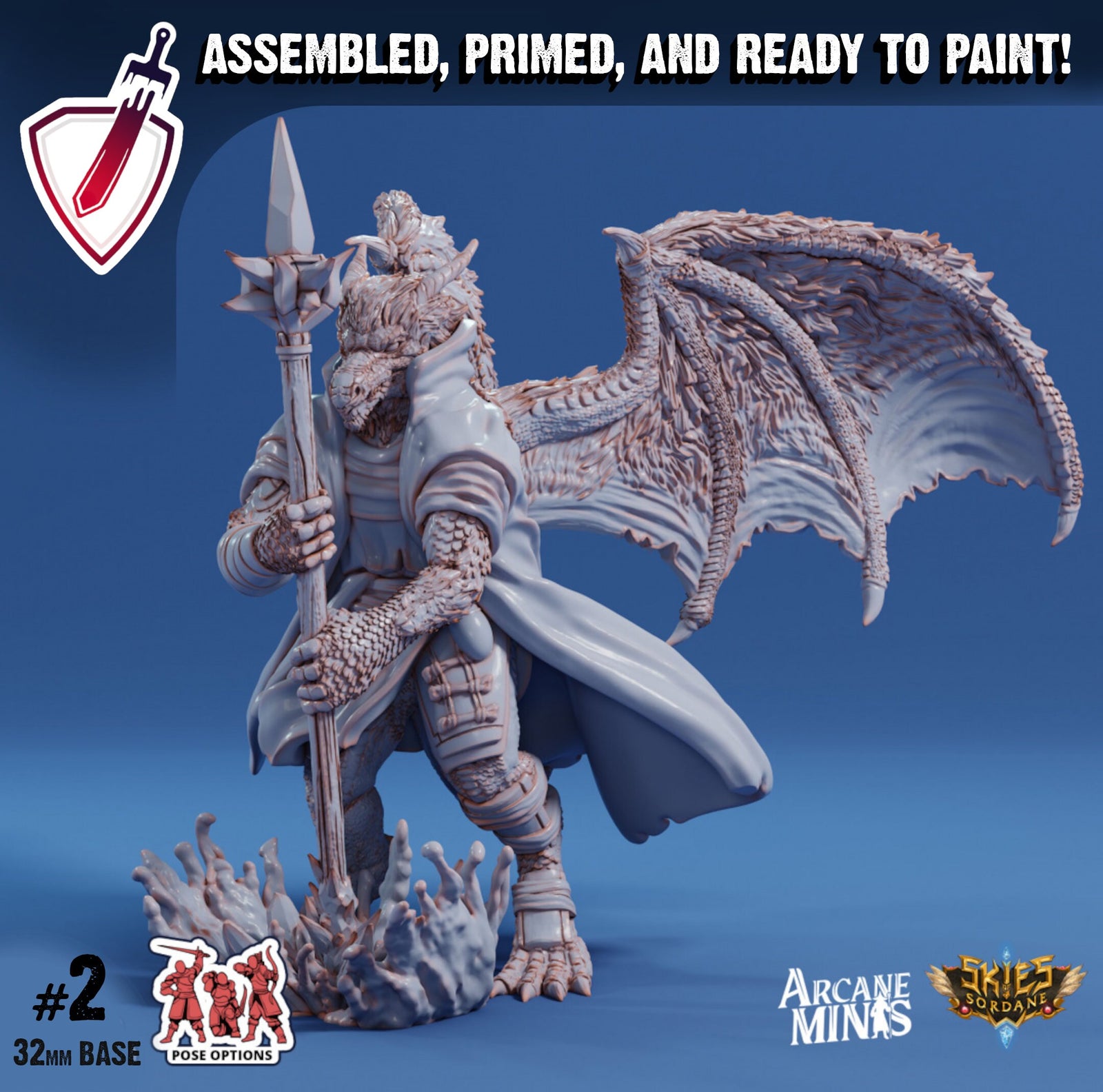 Young Drekon Seer | Miniatures by Arcane Minis | Great for Tabletop Gaming, D&D, Pathfinder, and Painting | Assembled and Primed - Brush and Battle