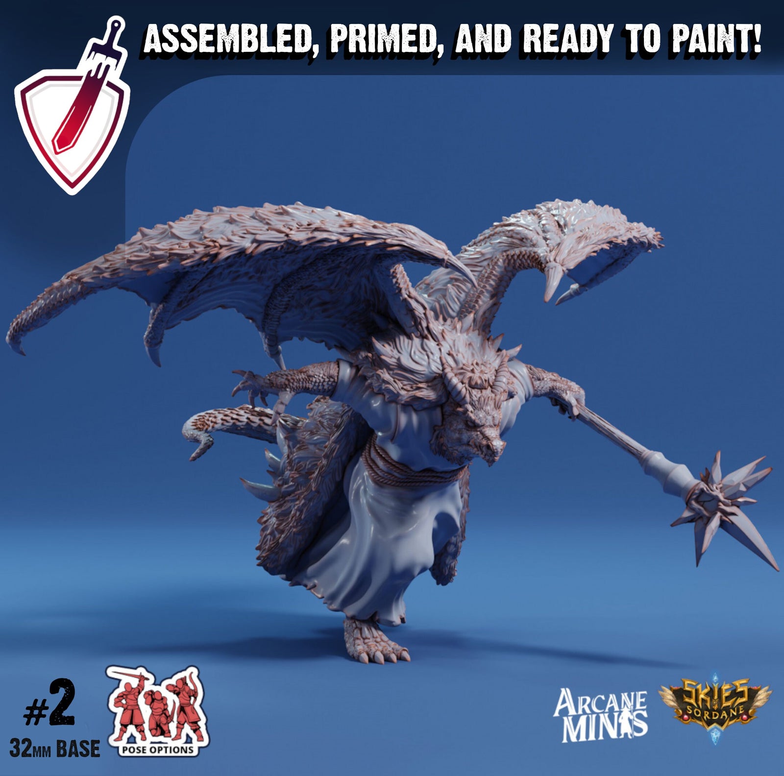 Elder Drekon Seer | Miniatures by Arcane Minis | Great for Tabletop Gaming, D&D, Pathfinder, and Painting | Assembled and Primed - Brush and Battle