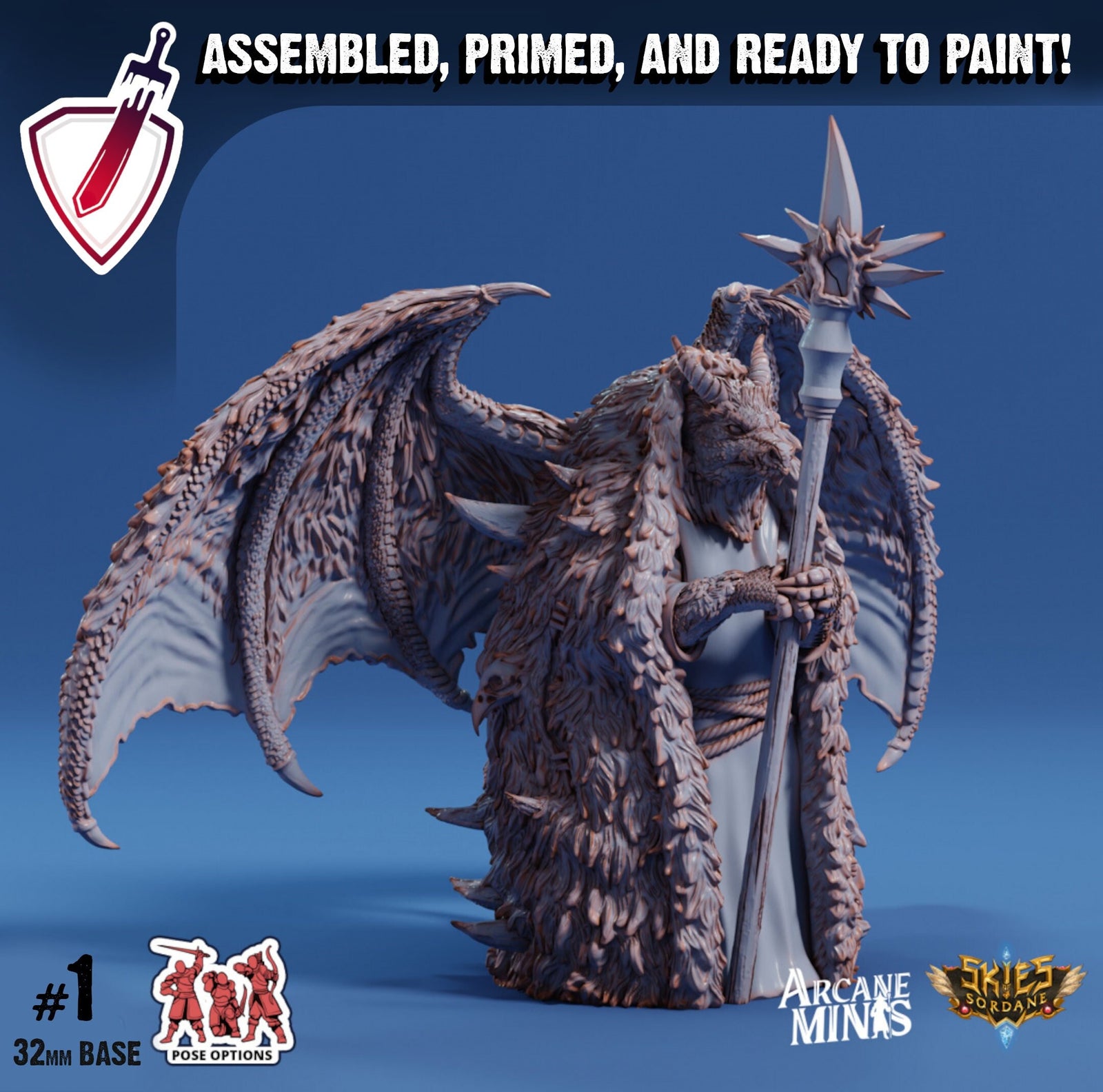 Elder Drekon Seer | Miniatures by Arcane Minis | Great for Tabletop Gaming, D&D, Pathfinder, and Painting | Assembled and Primed - Brush and Battle